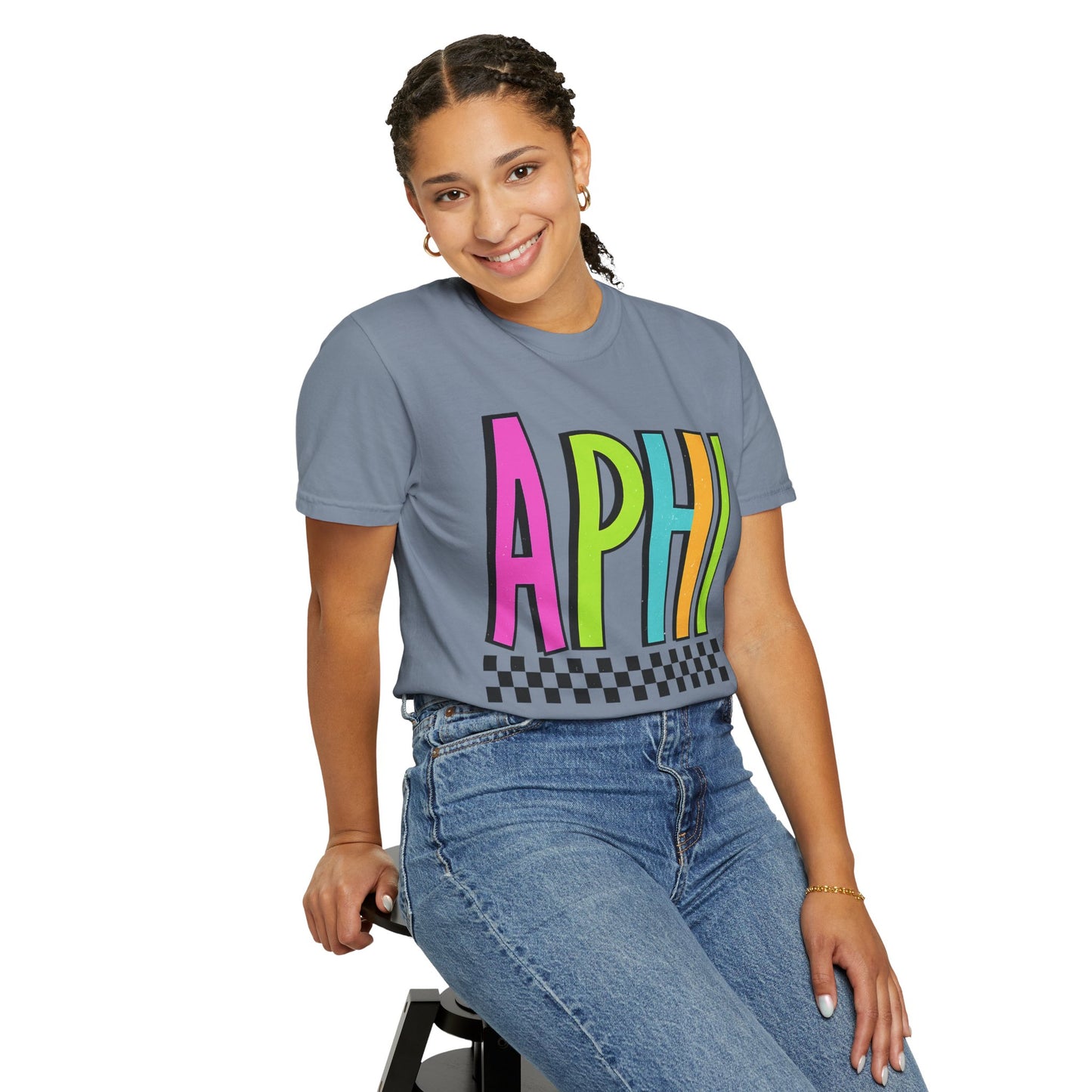 Checkered Neon Alpha P Colorful Graphic Unisex T-Shirt