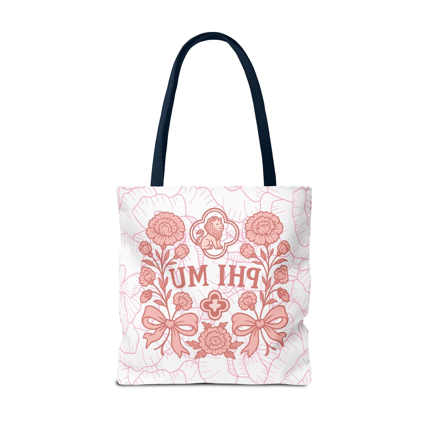 Phi Mu Floral Tote Bag, Sorority Bag, Gift for Sorority Sisters, Pink Floral Tote, College Essentials, AOP Design