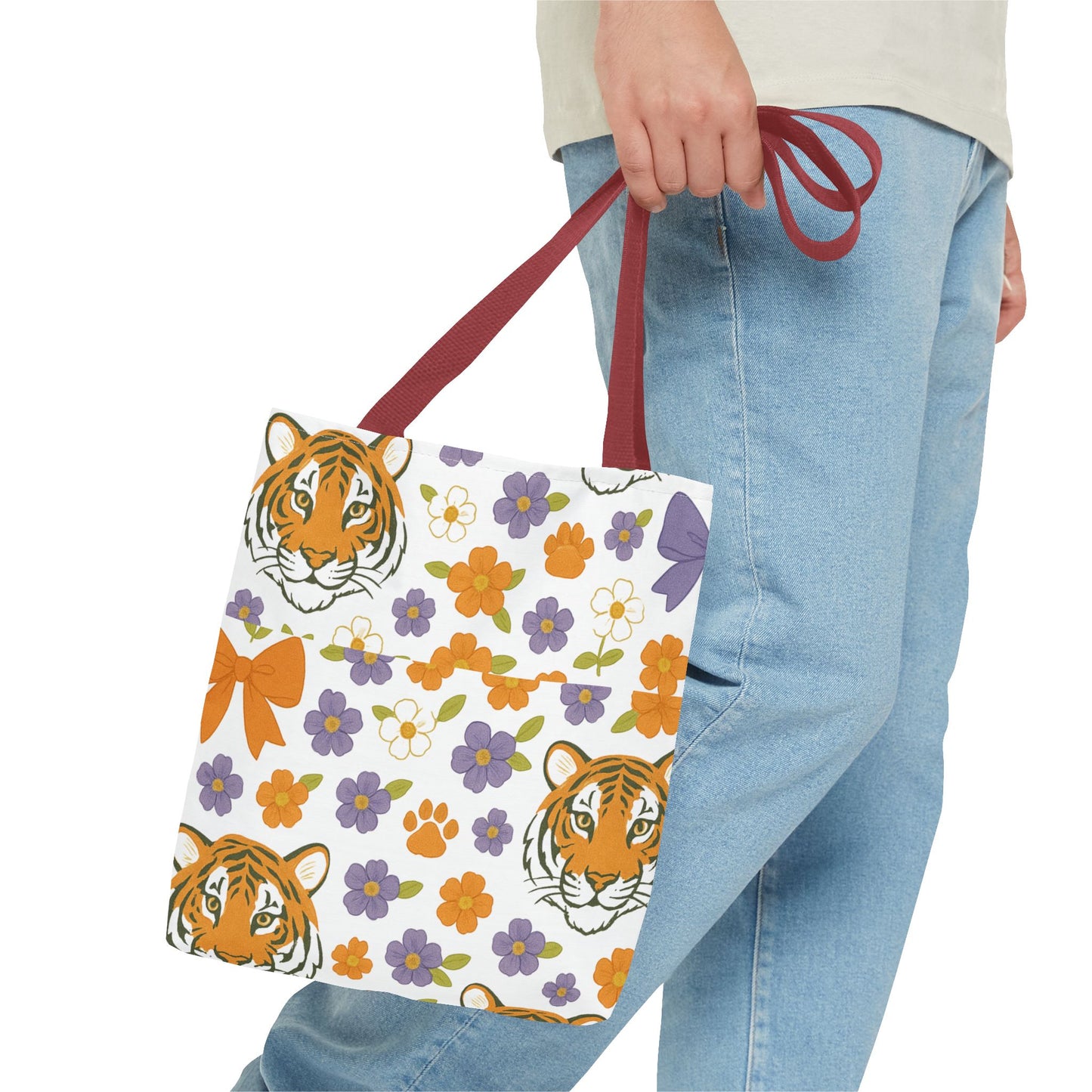 Whimsical Tiger Floral Tote Bag - Clemson Fan Gift, Graduation Gift, Alumni Gift, Cute Eco-Friendly Shopping Bag, Beach Bag, Gift for Animal Lovers, Spring & Summer Accessory