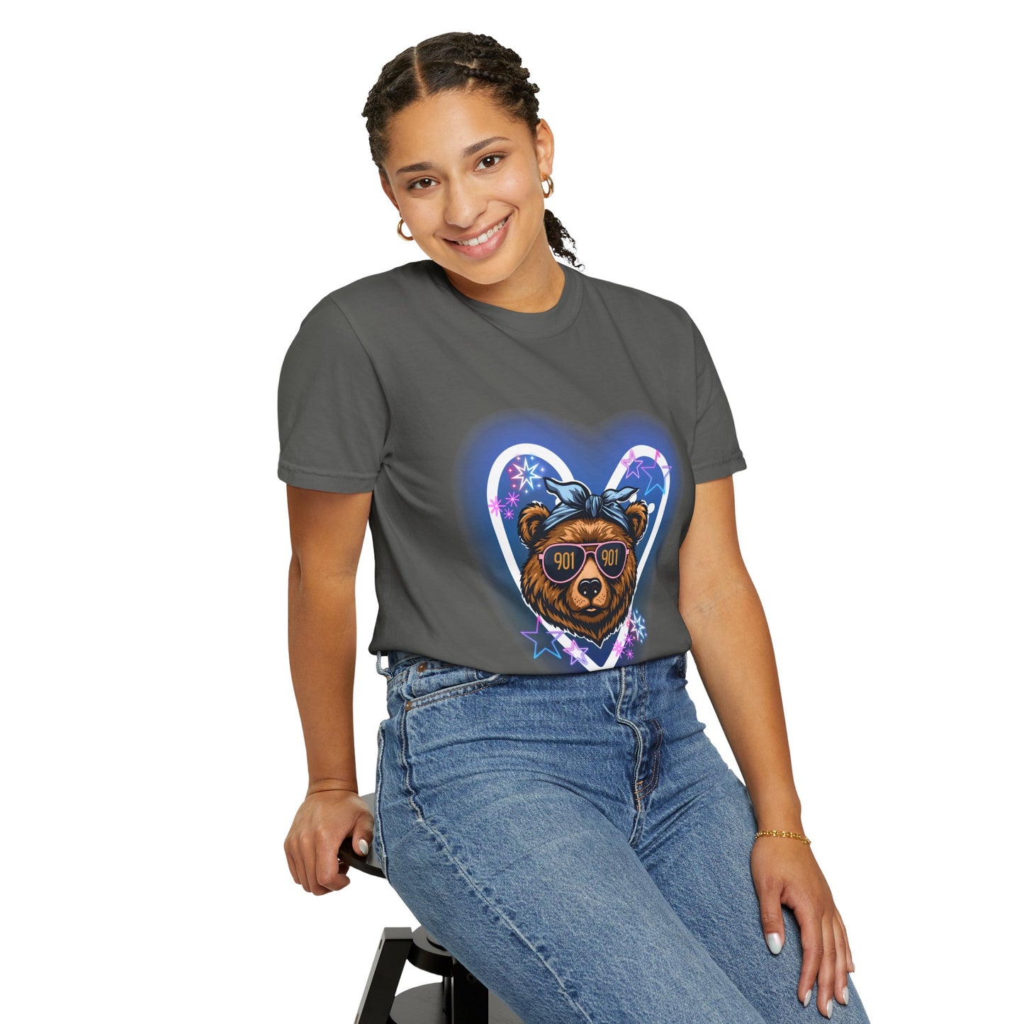 Neon Memphis Bear Graphic T-Shirt, Unisex Fashion Tee, Trendy Apparel, Memphis Grizz, 901 Memphis, Retro Design, Comfort Colors, Memphis Basketball Fan