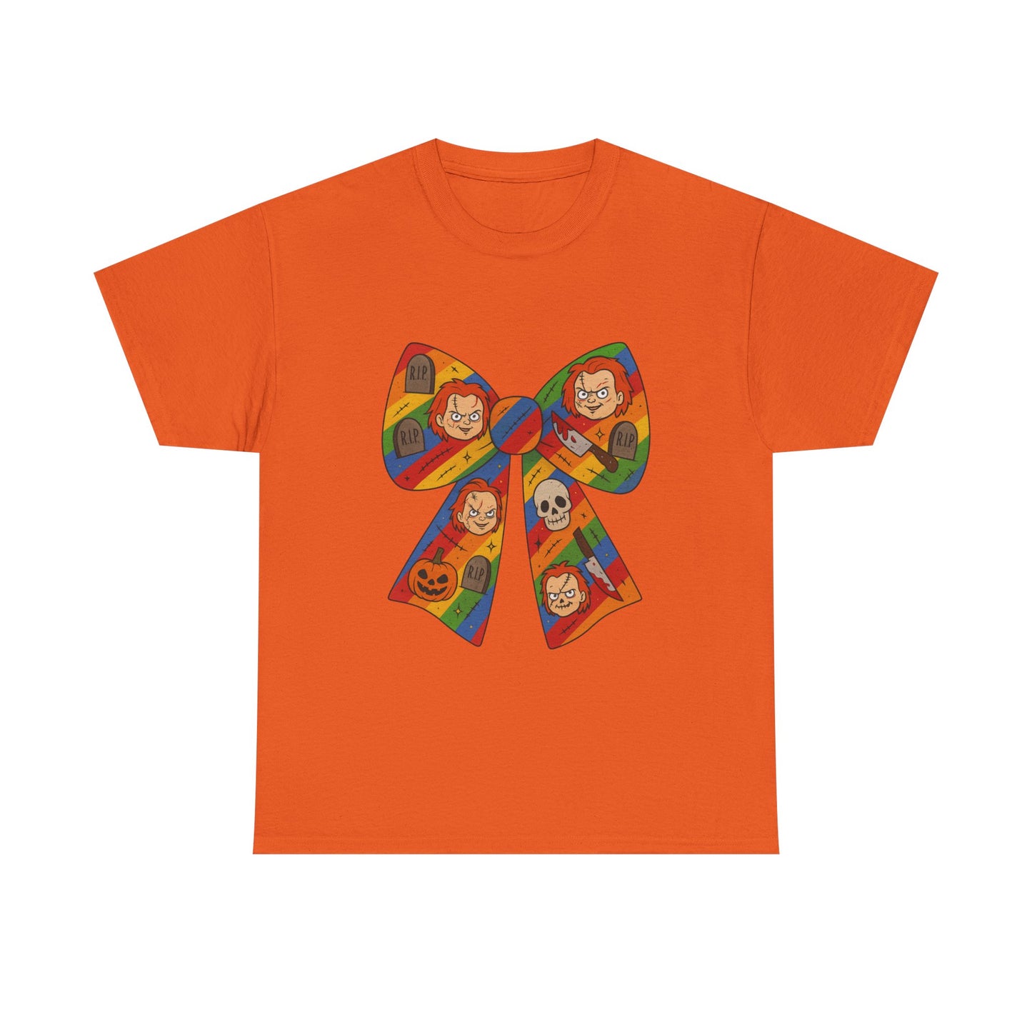 Colorful Halloween Bow Tee, Fun Costume T-Shirt, Halloween Party Shirt, Unisex Graphic Tee, Cozy Everyday Wear, Unique Gift Idea