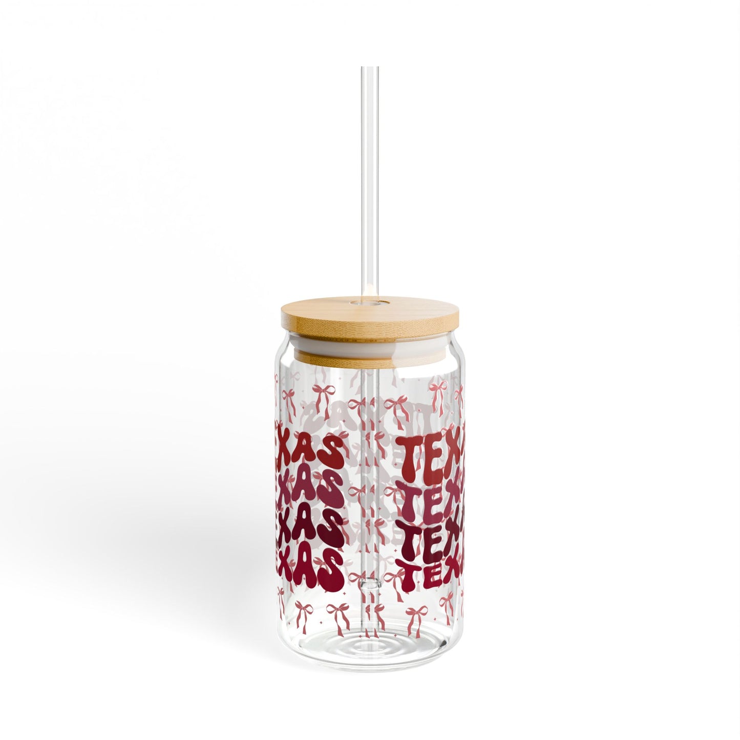 Coquette Bow Texas Sipper Glass, 16oz Travel Mug, Gift for Texans, Summer Hydration, Aggies Game Day, Eco-Friendly Drinkware, Graduation Gift