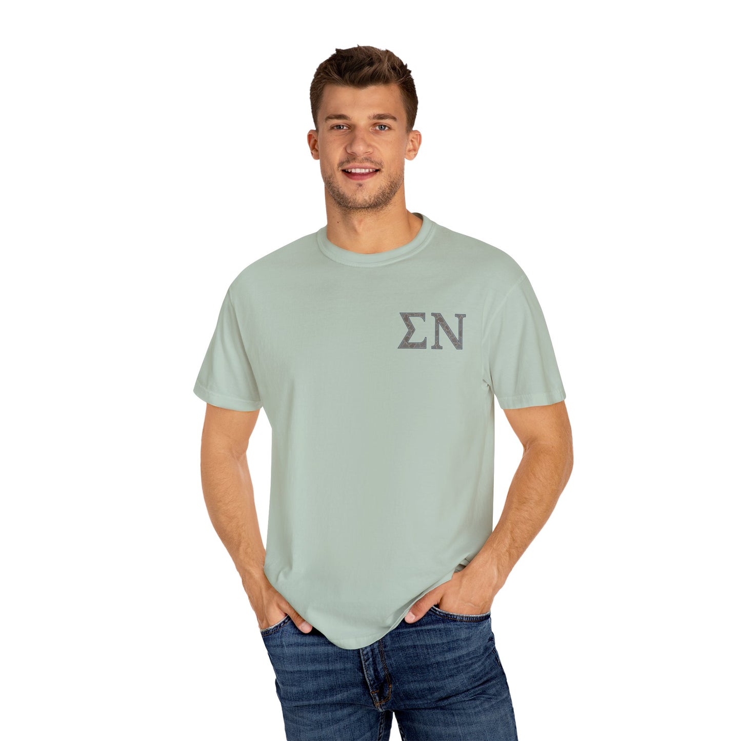 SigmaNu Camouflage T-Shirt | Unisex Garment-Dyed Tee for Greek Life | Ideal for Fraternity Events, Casual Wear, Gifts, Game Days