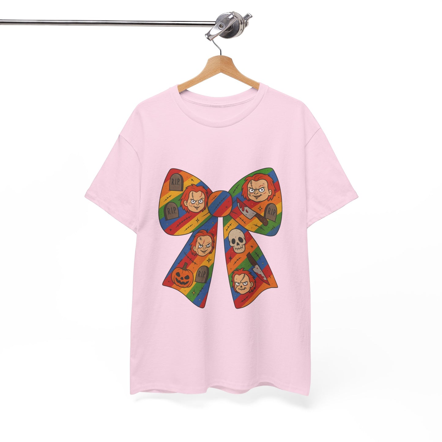 Colorful Halloween Bow Tee, Fun Costume T-Shirt, Halloween Party Shirt, Unisex Graphic Tee, Cozy Everyday Wear, Unique Gift Idea