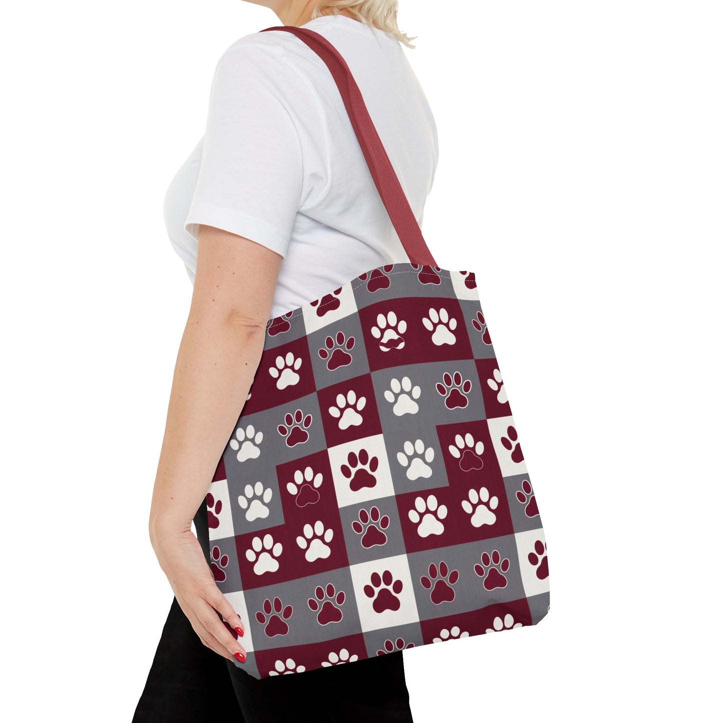 MS Bulldog Tote Bag - AOP, Paw Print Design, Reusable Shopping Bag, Mississippi Bulldog Fan, Animal Lover Accessory