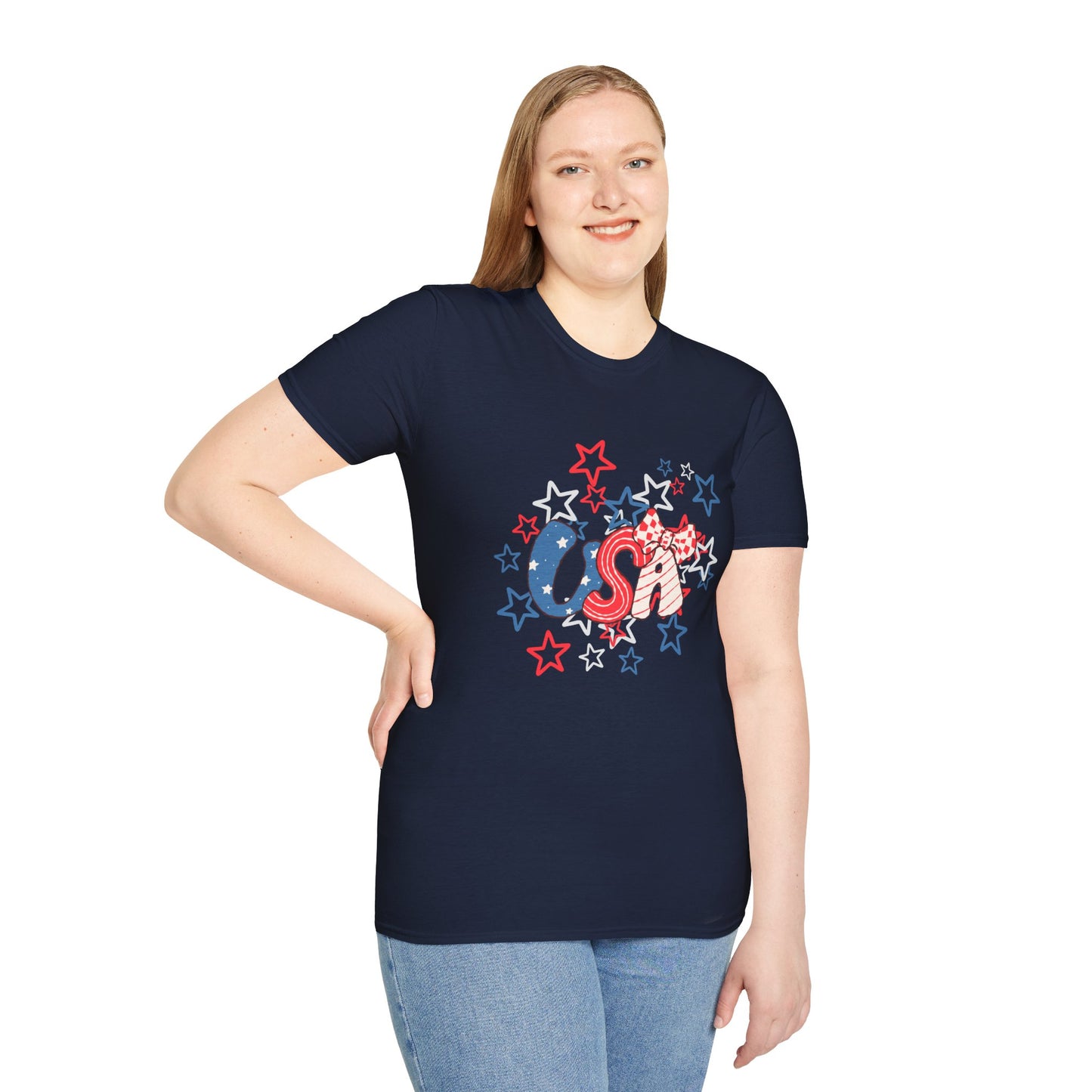 Patriotic Unisex T-Shirt for Independence Day, July 4th Celebration, Star-Patterned Tee, USA Graphic Top, Casual American Apparel