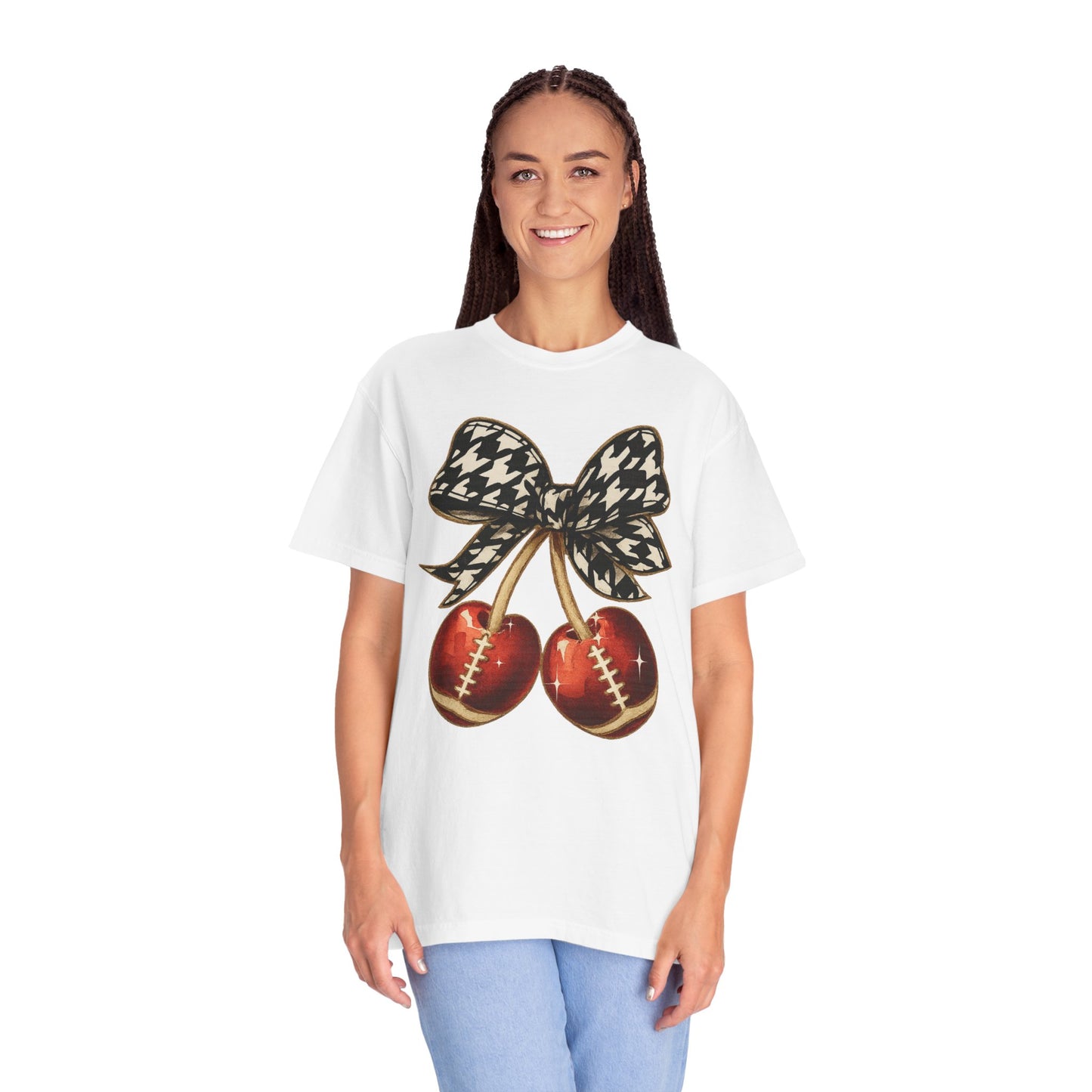 Houndstooth Bow Unisex Tee for Sports Lovers | Garment-Dyed T-shirt