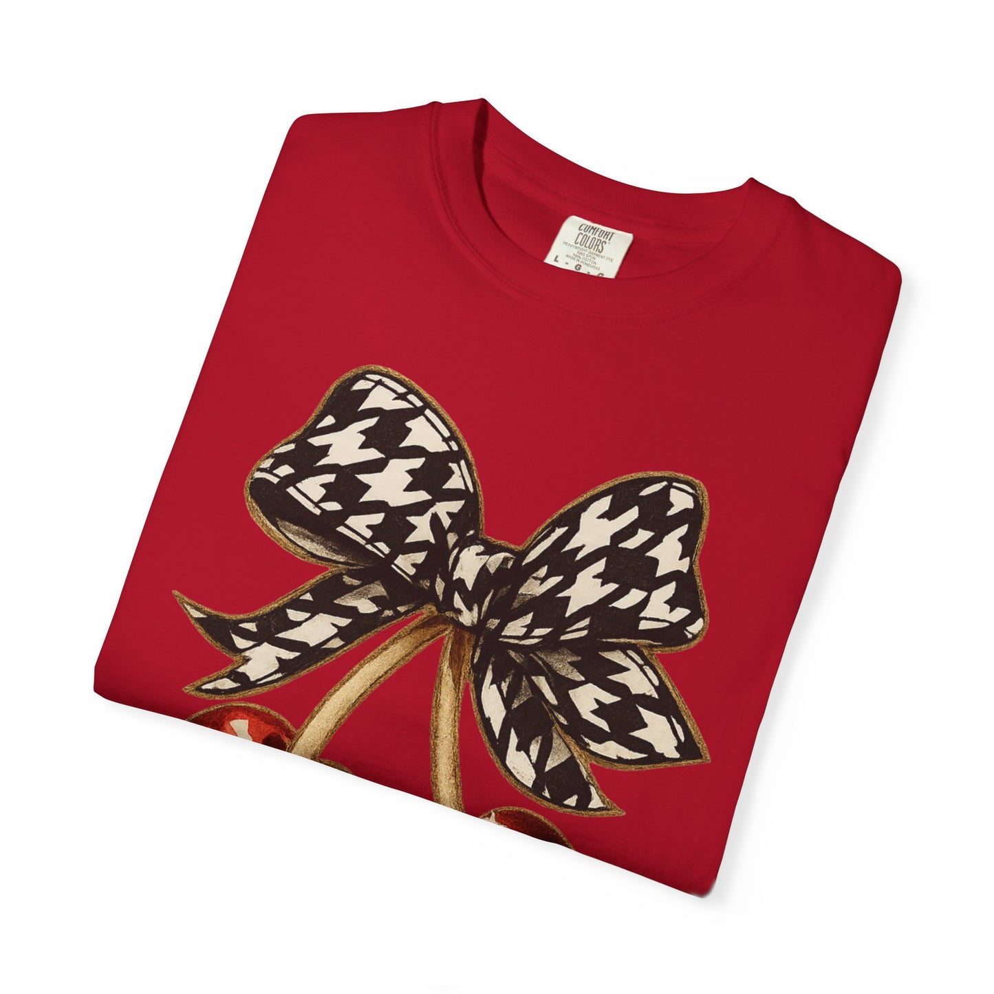 Houndstooth Bow Unisex Tee for Sports Lovers | Garment-Dyed T-shirt