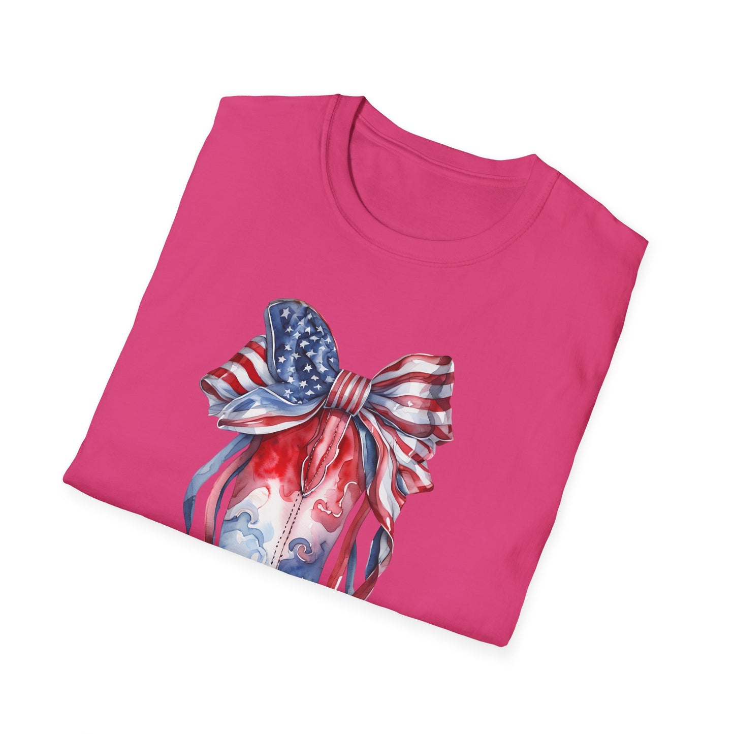 Patriotic Cowboy Boot T-Shirt | Unisex Softstyle Tee for Independence Day
