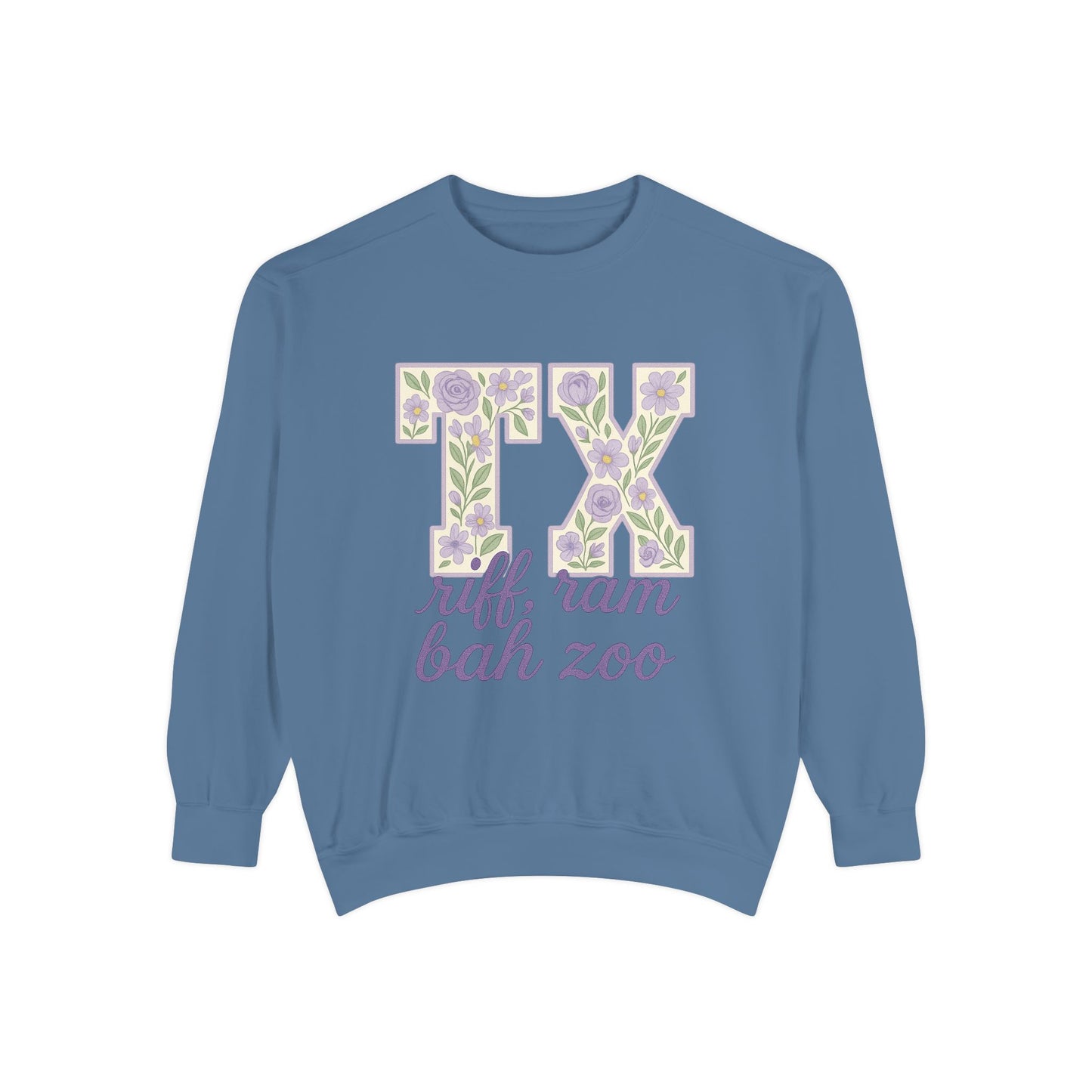 TCU Floral TX Sweatshirt - Unisex Garment-Dyed, Cozy Casual Wear, Texas Pride, Gift for Friends, College Apparel, Spring Outfits