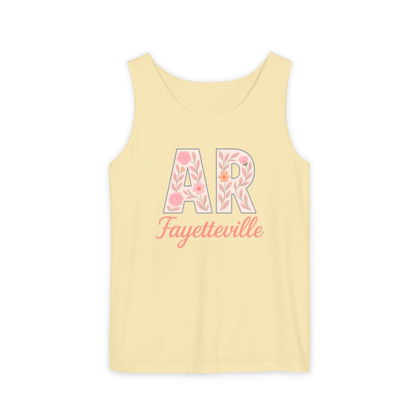 Fayetteville Floral Tank Top, Casual Summer Top, Gift for Her, Travel Apparel, Arkansas Style, Arkansas Student Gift, Graduation Gift, Comfort Colors