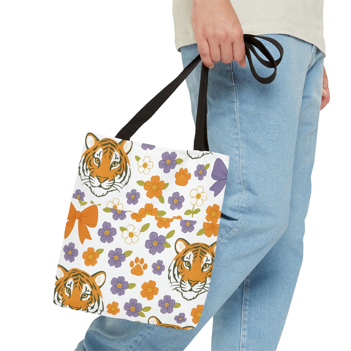 Whimsical Tiger Floral Tote Bag - Clemson Fan Gift, Graduation Gift, Alumni Gift, Cute Eco-Friendly Shopping Bag, Beach Bag, Gift for Animal Lovers, Spring & Summer Accessory