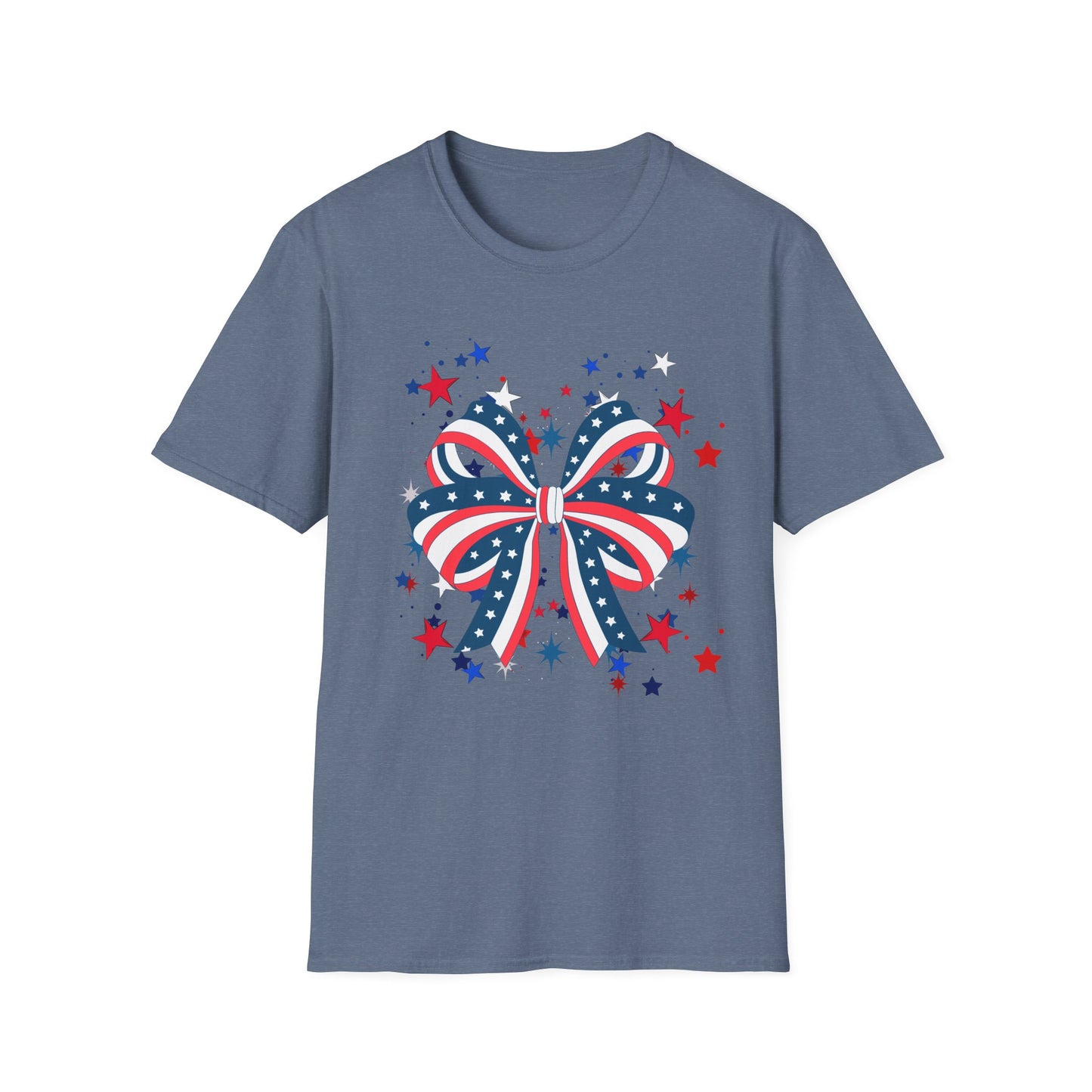 Patriotic Bow T-Shirt for Celebrations, 4th of July, Summer BBQ, Casual Outfit, Gift for Her, Unisex Softstyle Tee