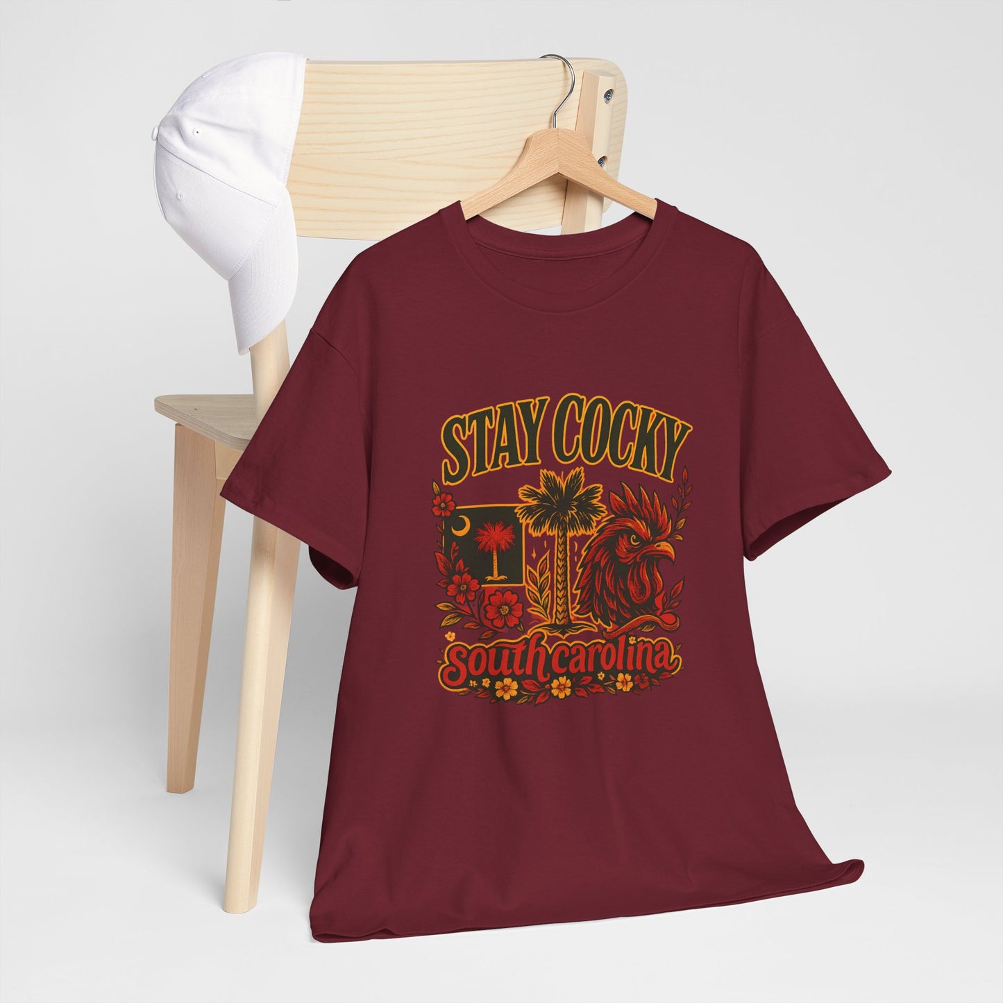 Stay Cocky Unisex Heavy Cotton Tee, Casual Graphic Tee, South Carolina Pride Shirt, Fun Vacation Wear, Perfect Gift for Gamecocks Fans