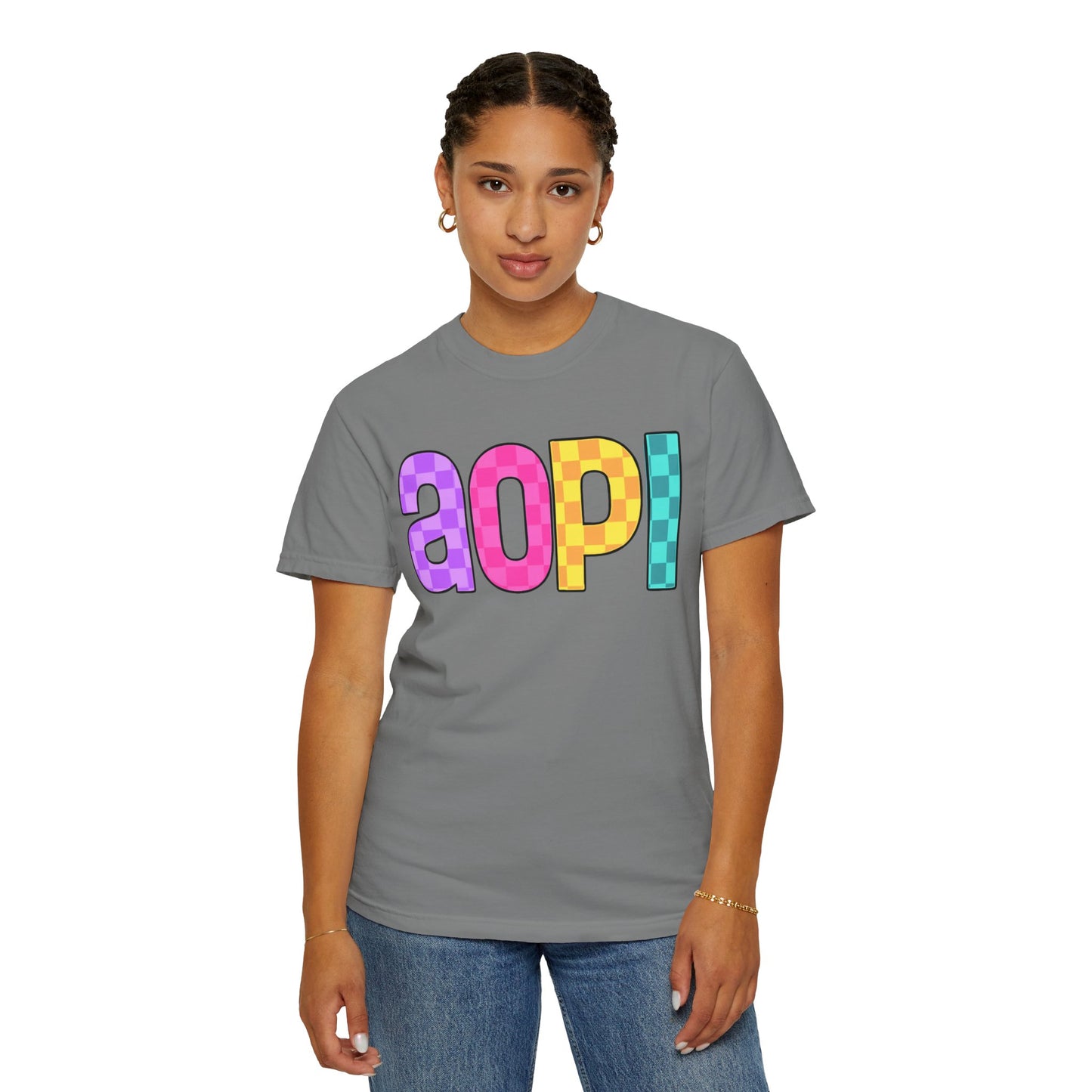 Colorful Graphic Tee - Trendy Unisex Garment-Dyed T-shirt for Casual Summer Wear and AOPI Spirit Gift