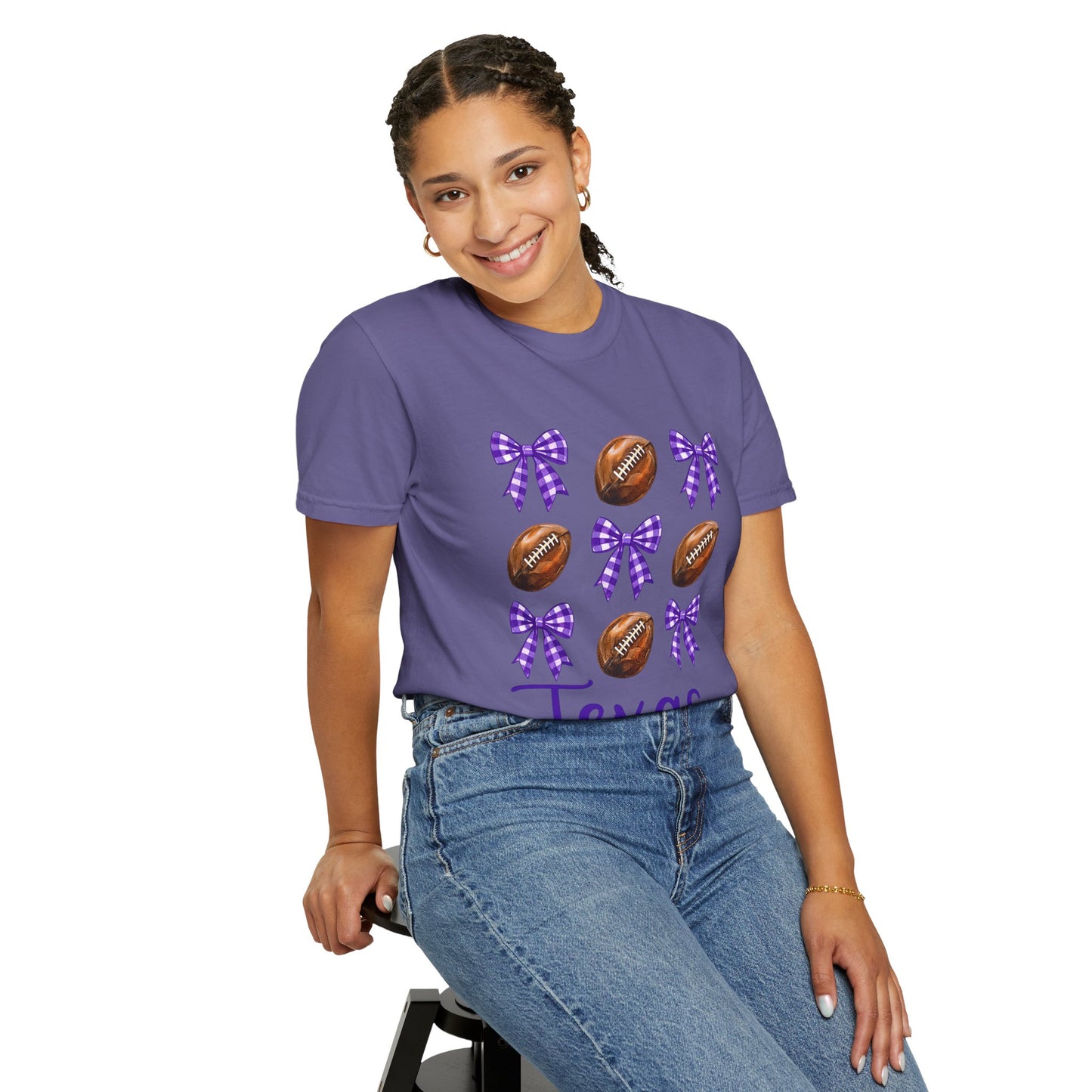 Texas Football Unisex T-Shirt with Purple Bows - Game Day Sports Apparel for Horned Frogs Fans