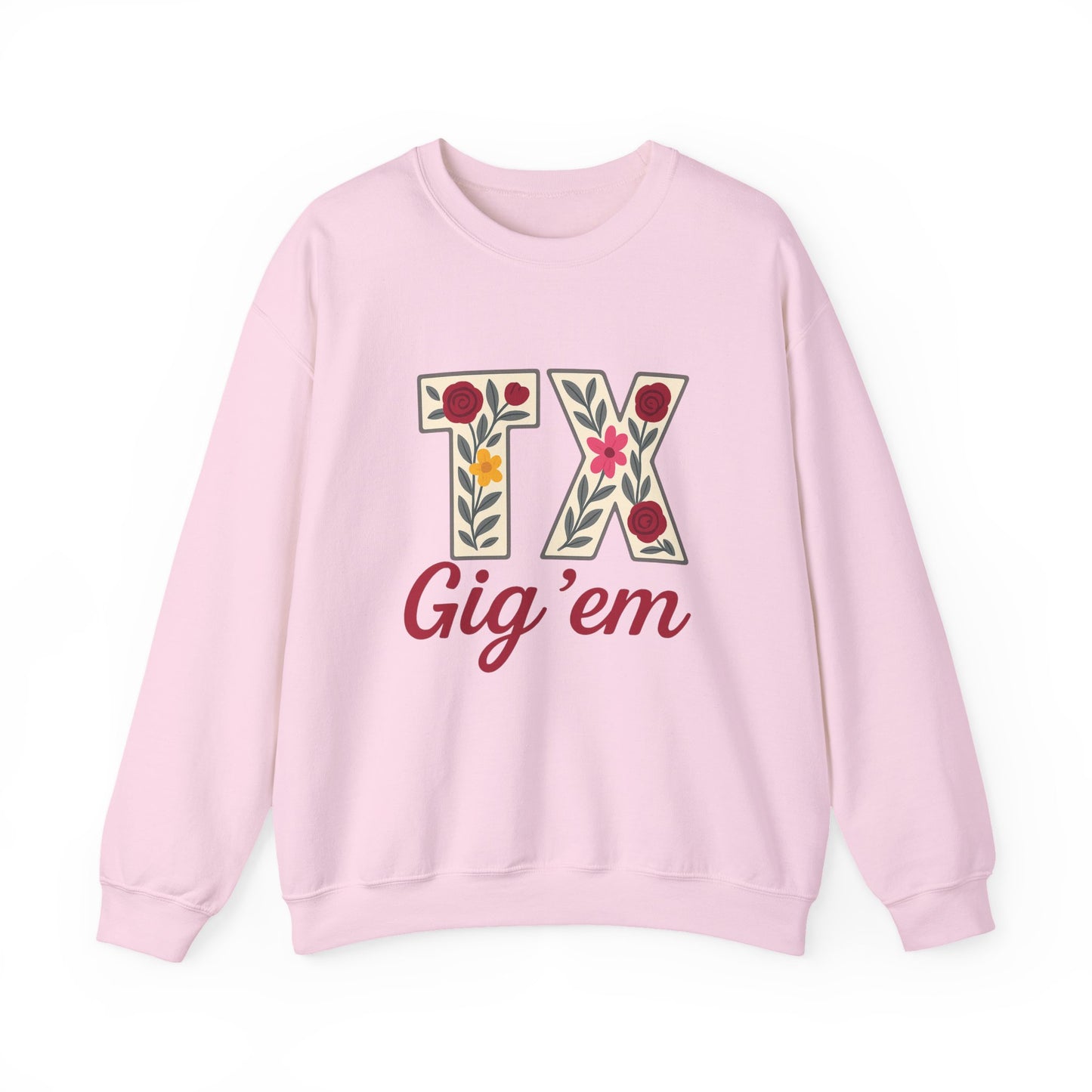 Texas Floral Crewneck Sweatshirt, Cozy Texas Sweatshirt, TX Gig'em Gift, Unisex Sweatshirt for Gamers, Floral Crew Neck for Casual Wear