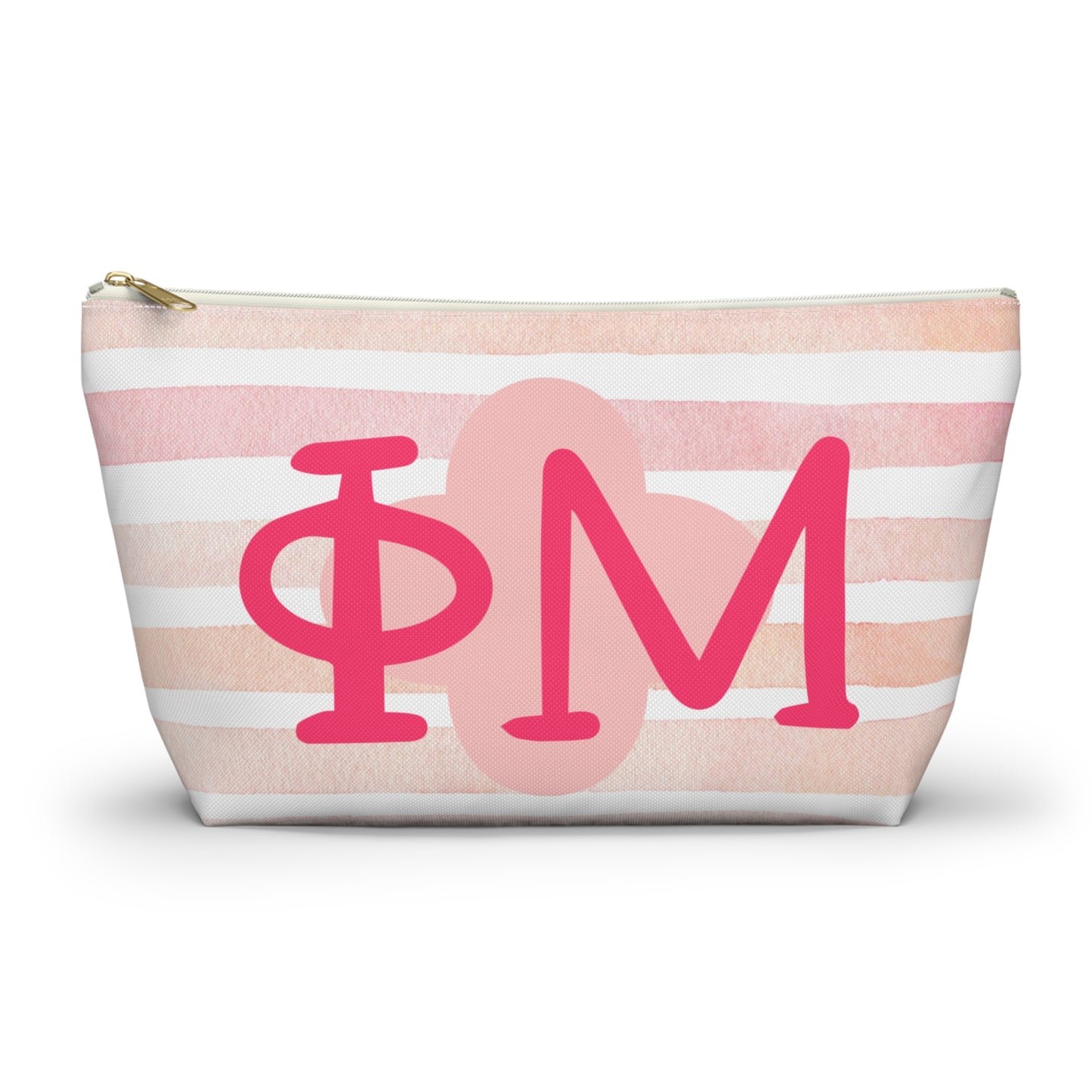 PHI mu Chic Accessory Pouch for Sorority Sisters, Cosmetic Bag, Makeup Organizer, Gift for College Graduates, Pink Stripes