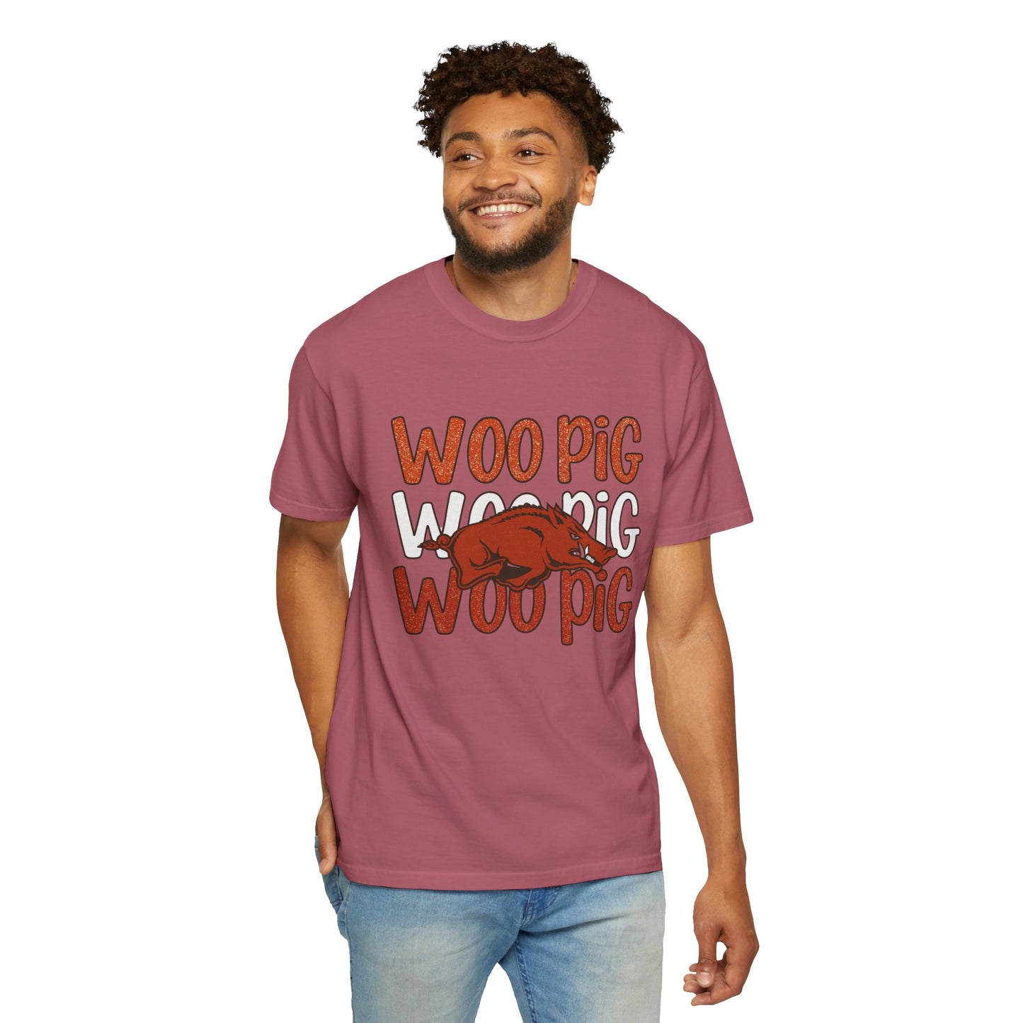 Woo Pig Garment-Dyed T-Shirt, Unisex Tee, Arkansas Pride Shirt, Casual Everyday Wear, College Game Day Tee, Fun Graphic Tee