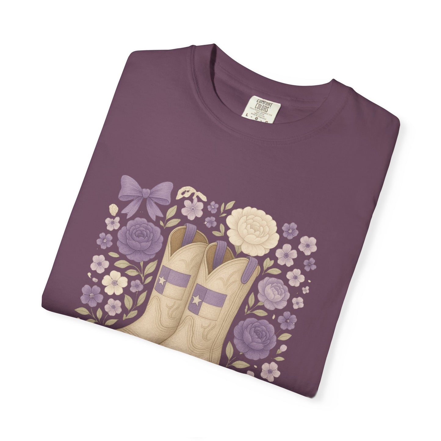 Whimsical Floral Boots Unisex T-Shirt | Casual Style, Gift for Her, Texas Christian University, TCU Frogs, Comfort Colors, Texas Fan gift, Graduation Gift
