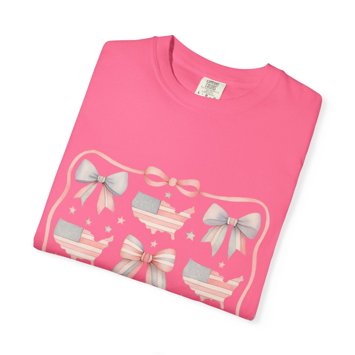 America Coquette Cute Bow Pattern Comfort Colors Unisex T-Shirt - 4th of July USA Celebration