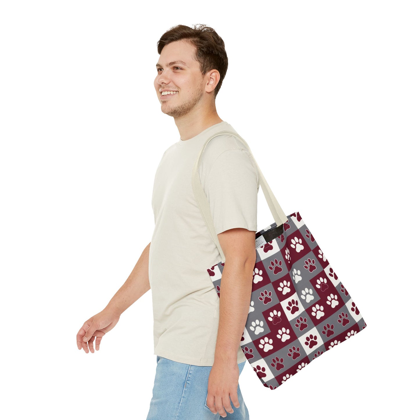 MS Bulldog Tote Bag - AOP, Paw Print Design, Reusable Shopping Bag, Mississippi Bulldog Fan, Animal Lover Accessory