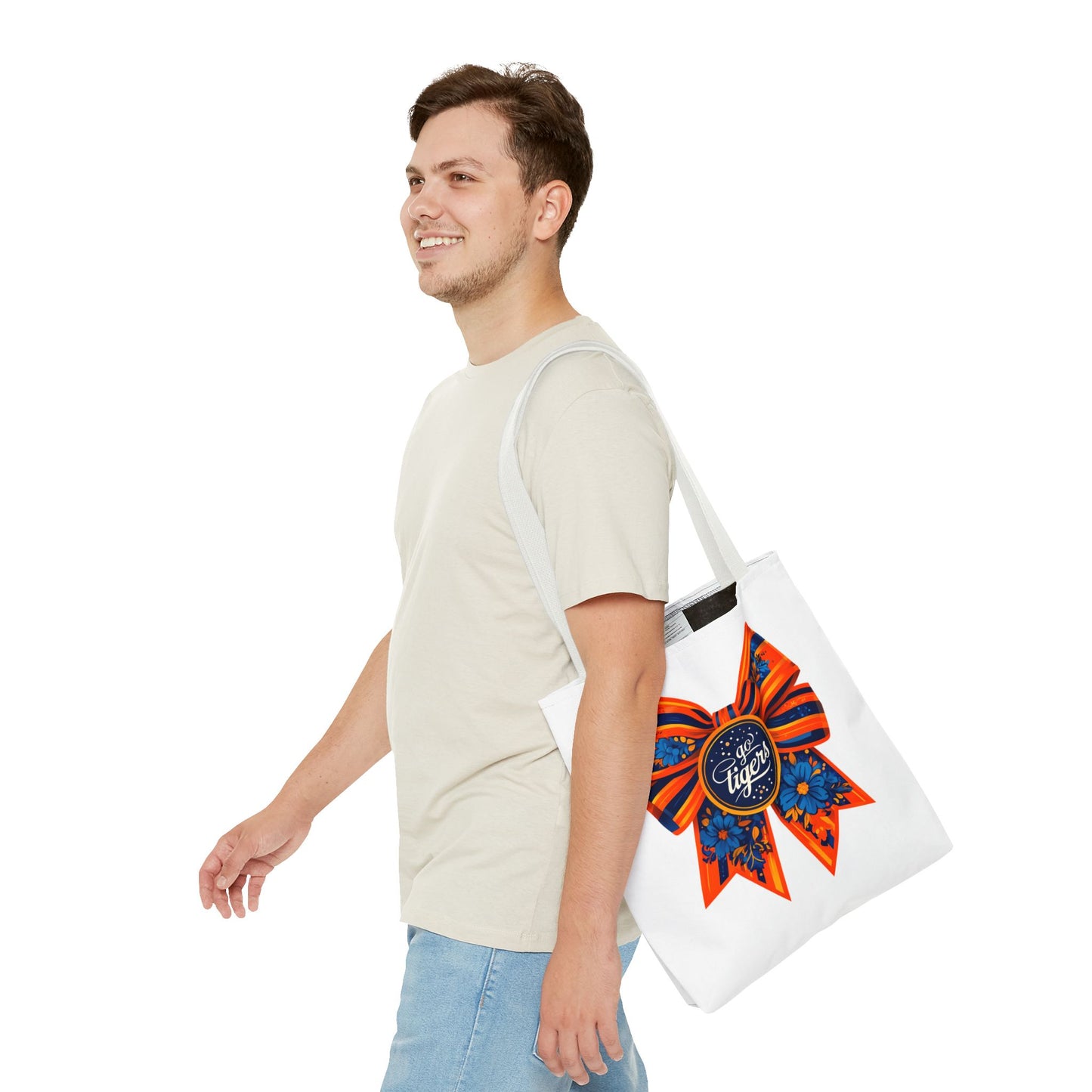 Cheerful Floral Tote Bag - Go Tigers, Sports Fan Gift, Custom Tote, Floral Design, Game Day Bag, Personalized Shopping Bag