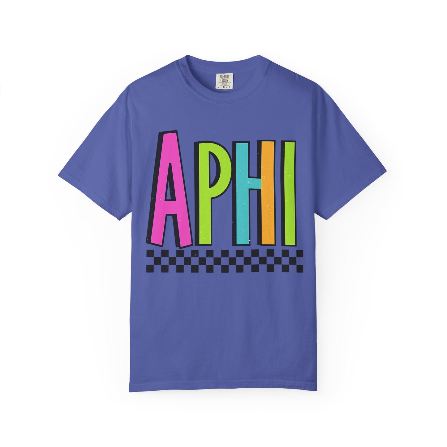Checkered Neon Alpha P Colorful Graphic Unisex T-Shirt