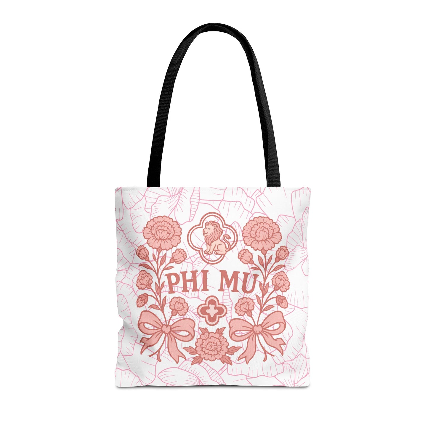Phi Mu Floral Tote Bag, Sorority Bag, Gift for Sorority Sisters, Pink Floral Tote, College Essentials, AOP Design