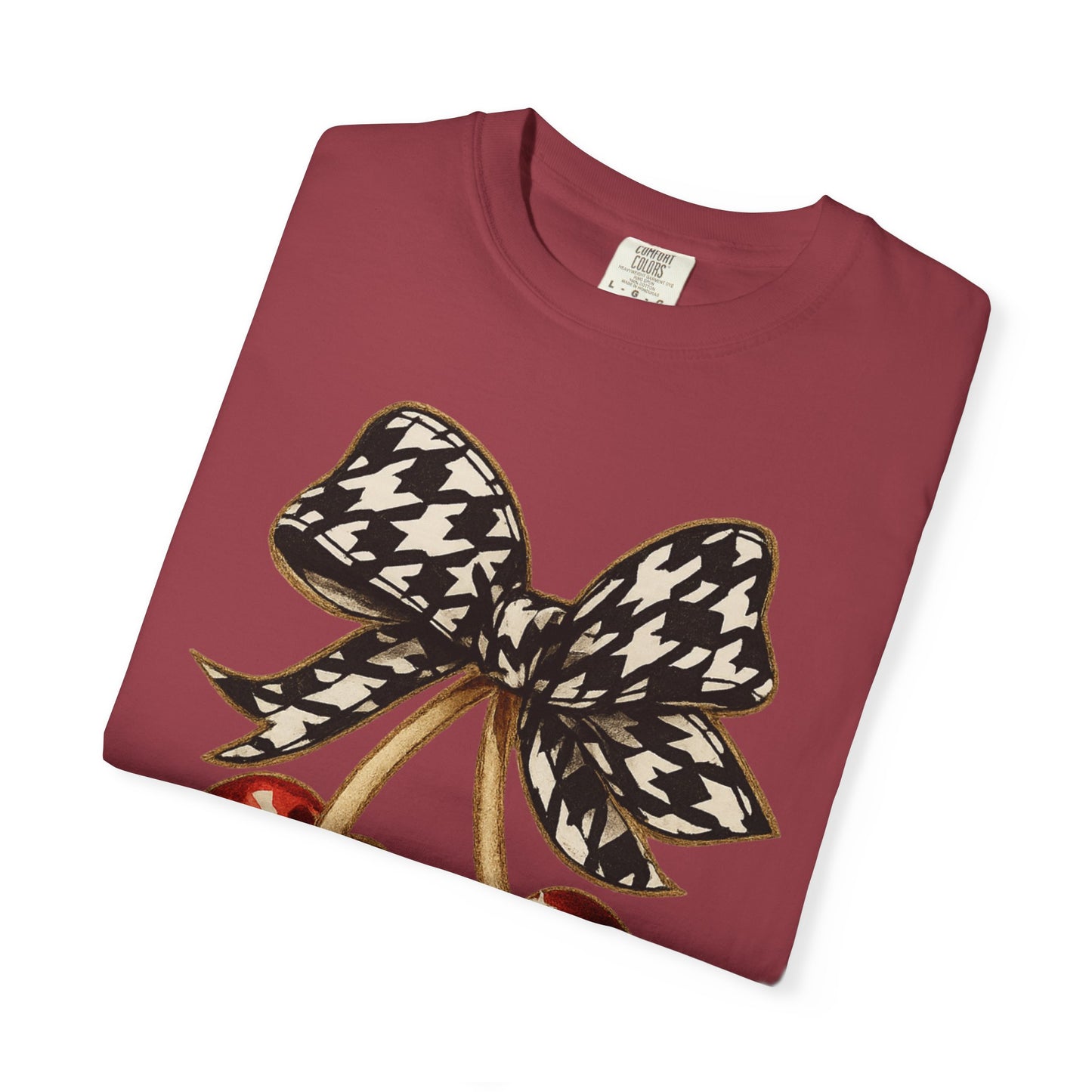 Houndstooth Bow Unisex Tee for Sports Lovers | Garment-Dyed T-shirt