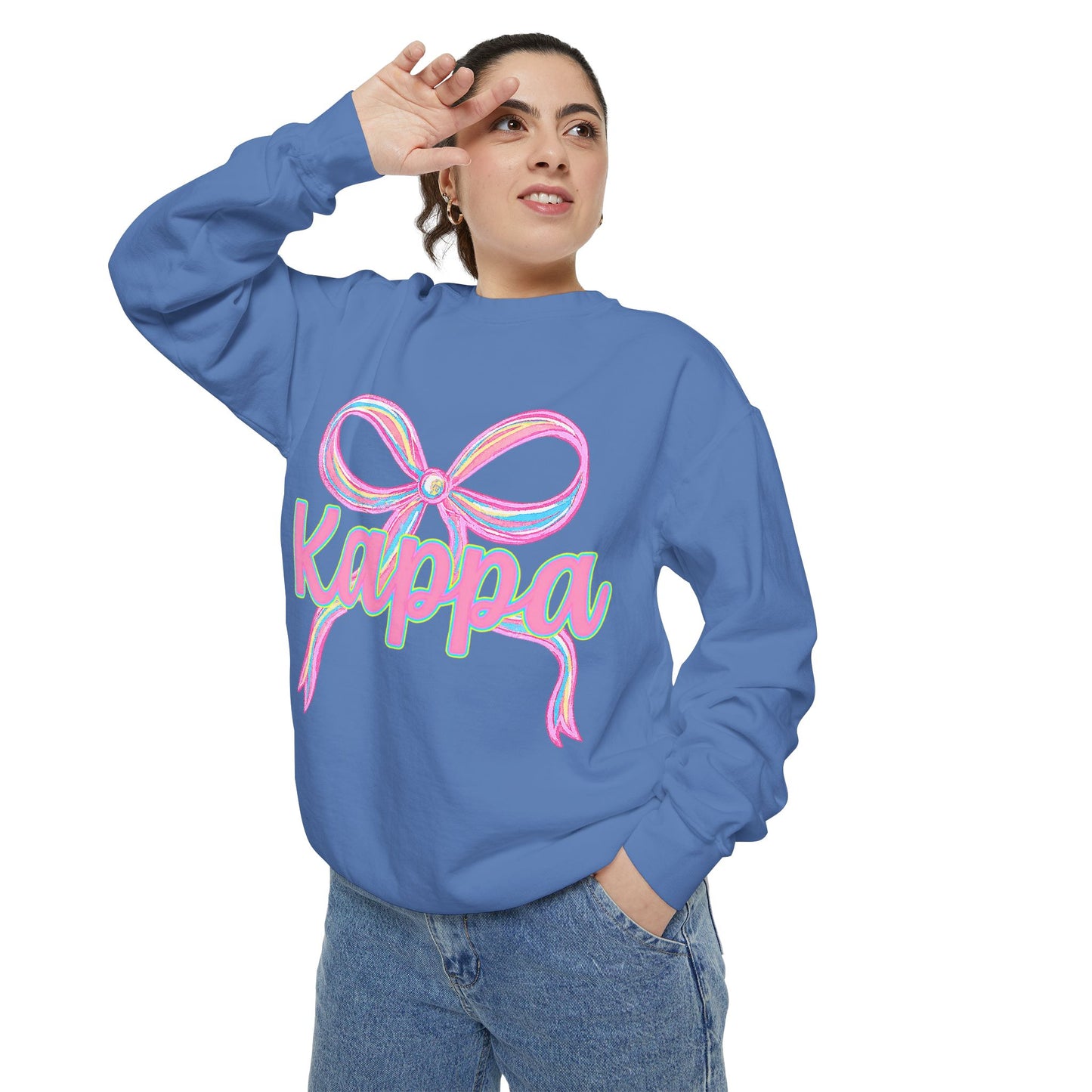 Kappa Bow Sweatshirt, Unisex Garment-Dyed Sweatshirt, Cozy Fashion, Fall Wardrobe, College Spirit, Gift Idea, Trendy Apparel