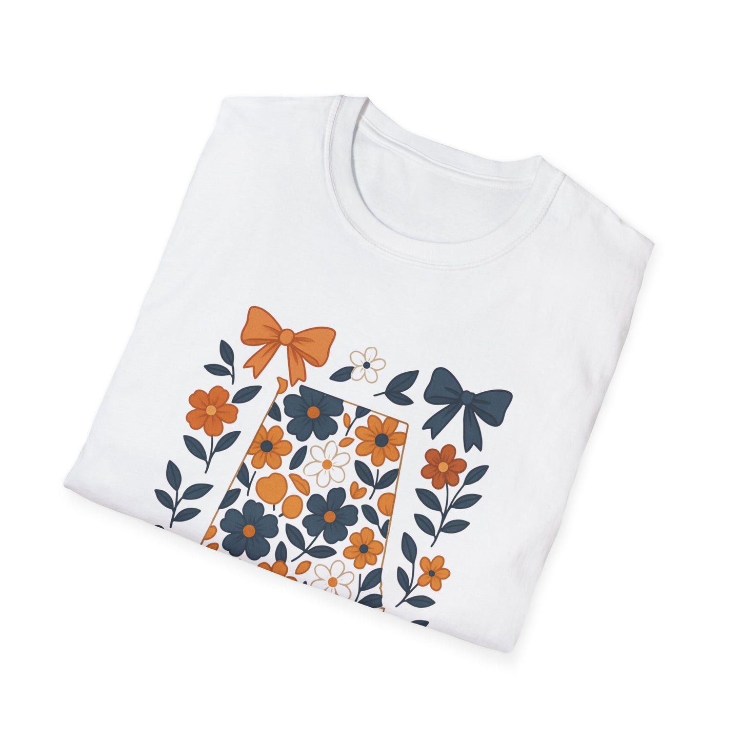 AU Floral Bow Graphic T-Shirt, Softstyle Tee, Botanical Print Shirt, Gift for Her, Casual Wear, Summer Fashion, Vintage Aesthetic