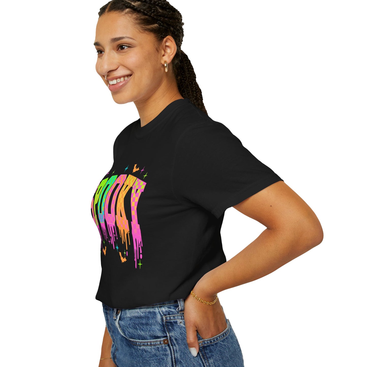 Colorful Neon Checkered Spooky T-Shirt