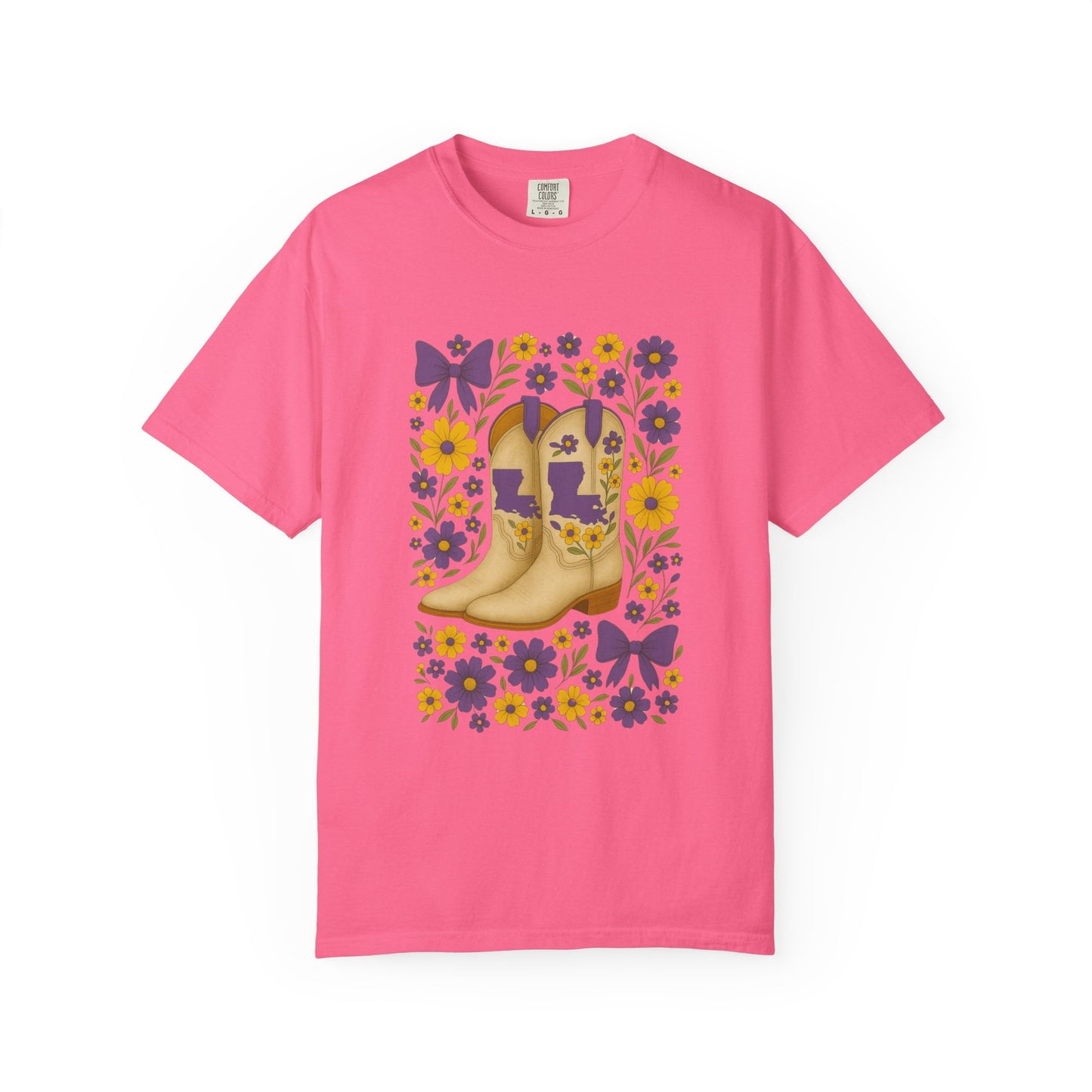 T-Shirt - Western Floral Boot T-Shirt, Vintage Graphic Shirt, Gift for Cowgirl, LSU Tigers, Louisiana Game Day
