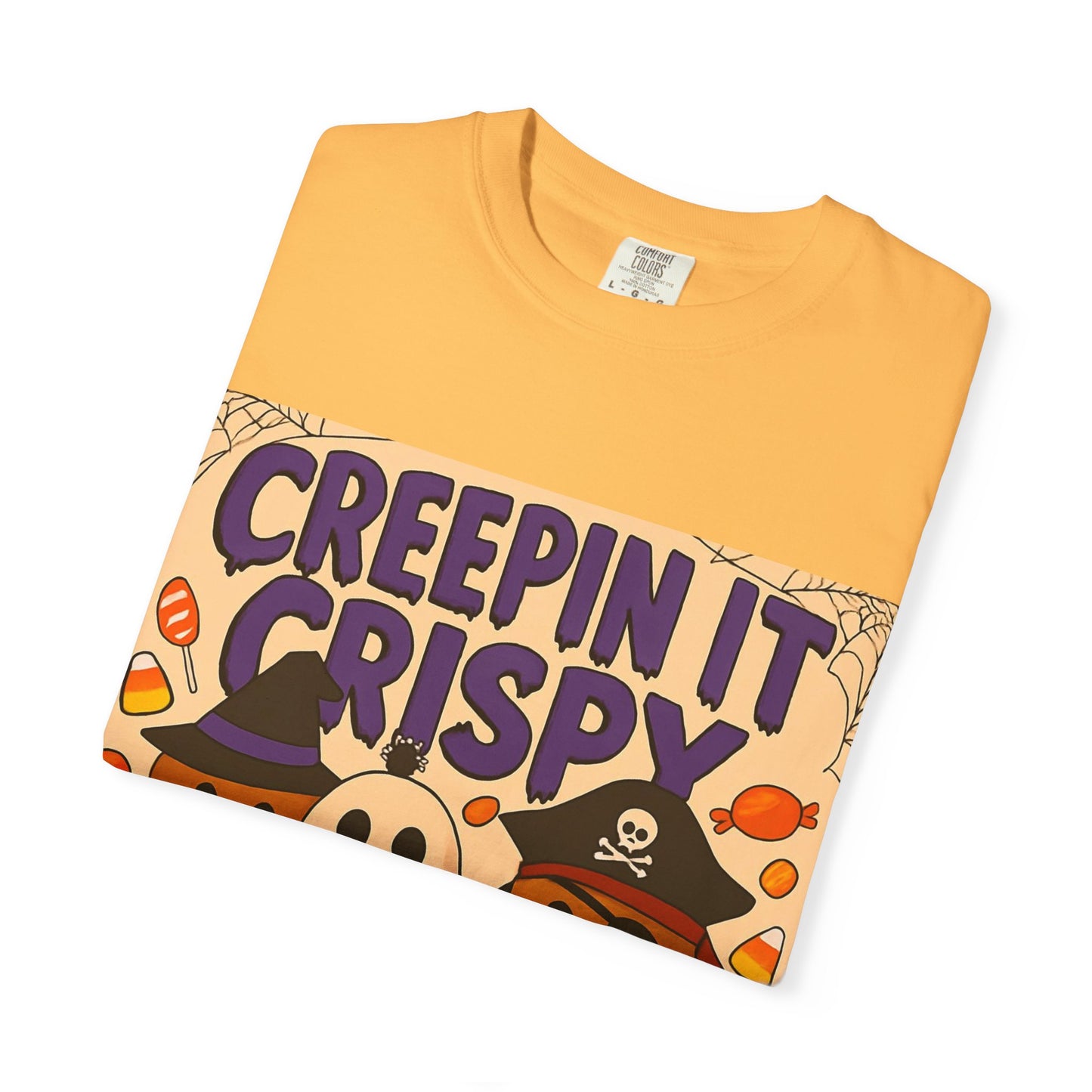Halloween Themed T-Shirt, Creepin It Crispy T-Shirt, Unisex Shirt for Fall, Cute Halloween Tee, Festive Ghost & Candy Design