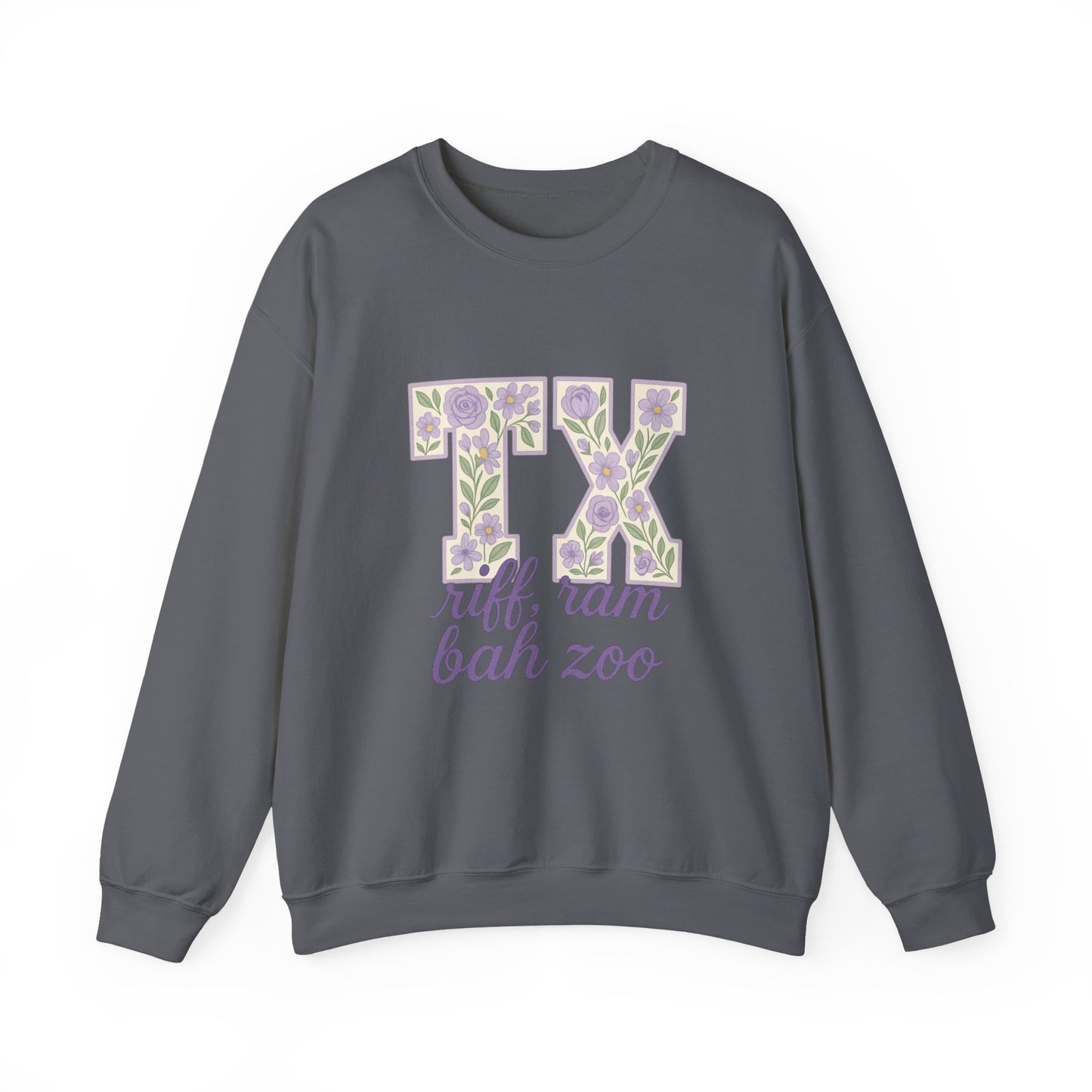 Texas Floral Sweatshirt, Cozy Unisex Crewneck, TX Riff Ram Bah Zoo Pullover, Gift for College Students, Texas Pride Apparel, Spring Fashion