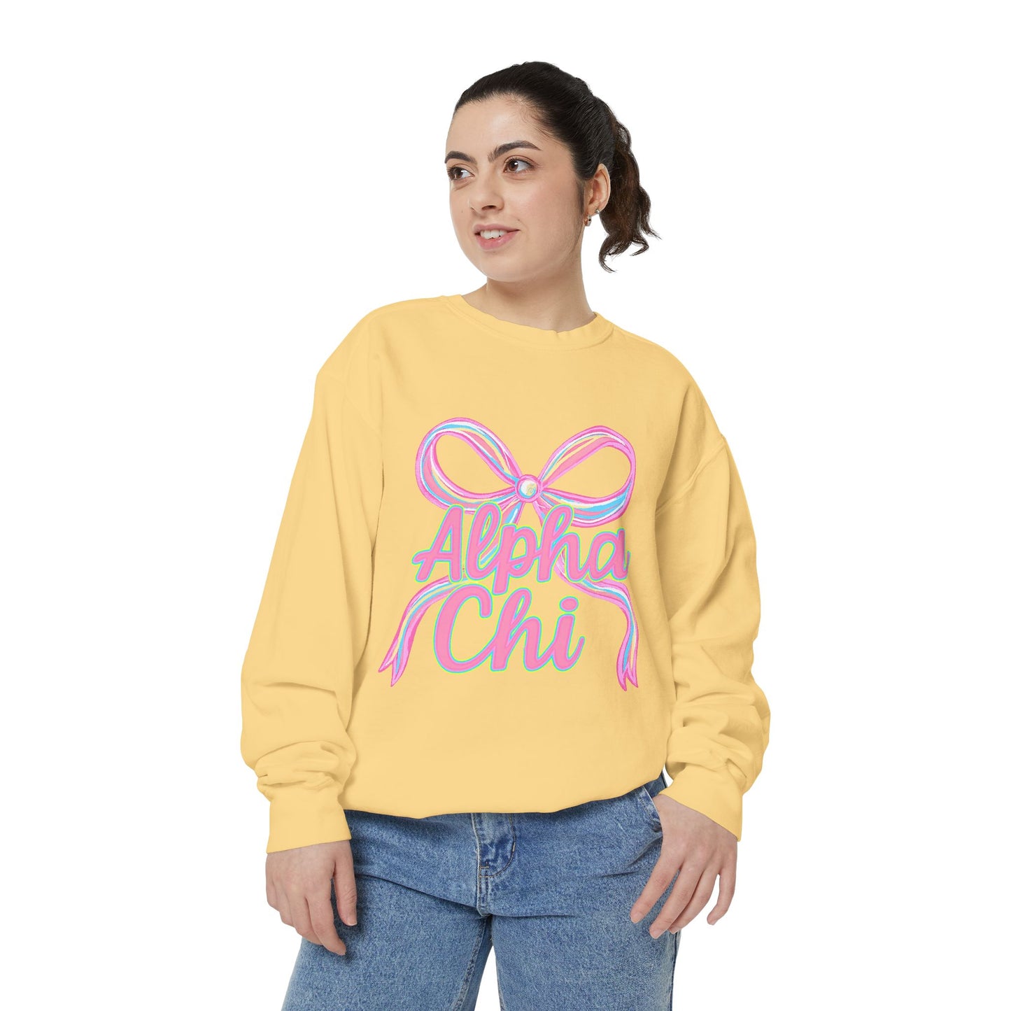 AlphaChi Garment-Dyed Sweatshirt, Sorority Sweatshirt, Personalized Gift, College Apparel, Comfortable Crewneck, Trendy Fashion