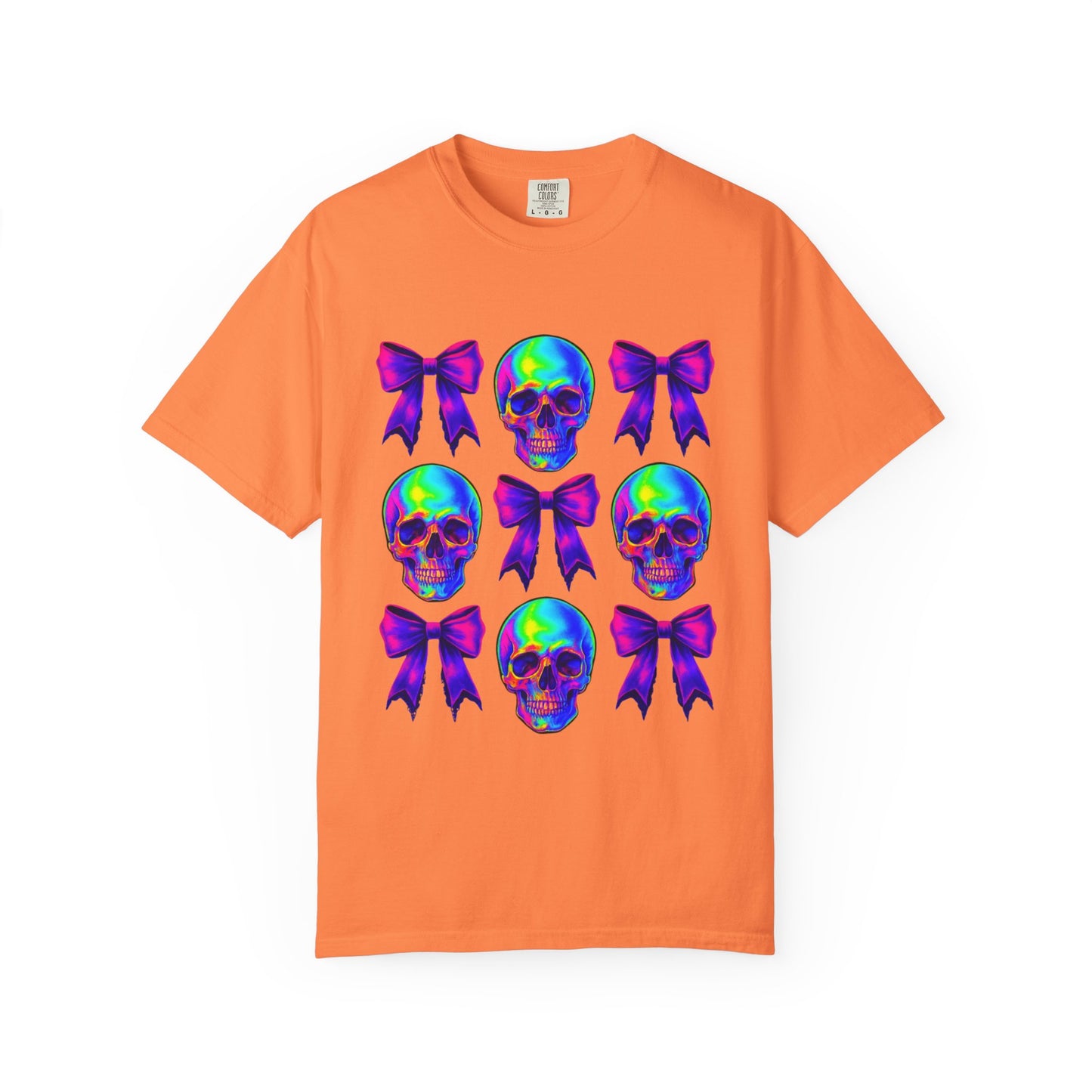 Neon Skull and Bow Unisex T-Shirt | Trendy Graphic Tee for Halloween, Festivals, Casual Wear, Gifts
