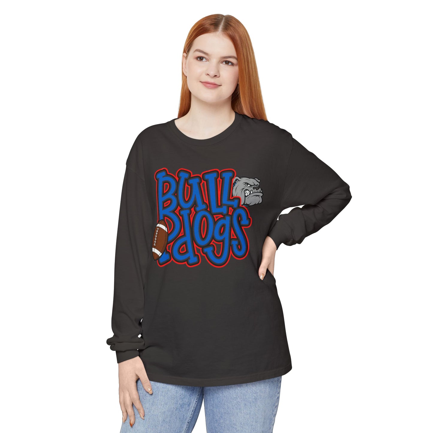 Bull Dogs Long Sleeve T-Shirt - Unisex Garment-Dyed Tee for Sports Fans
