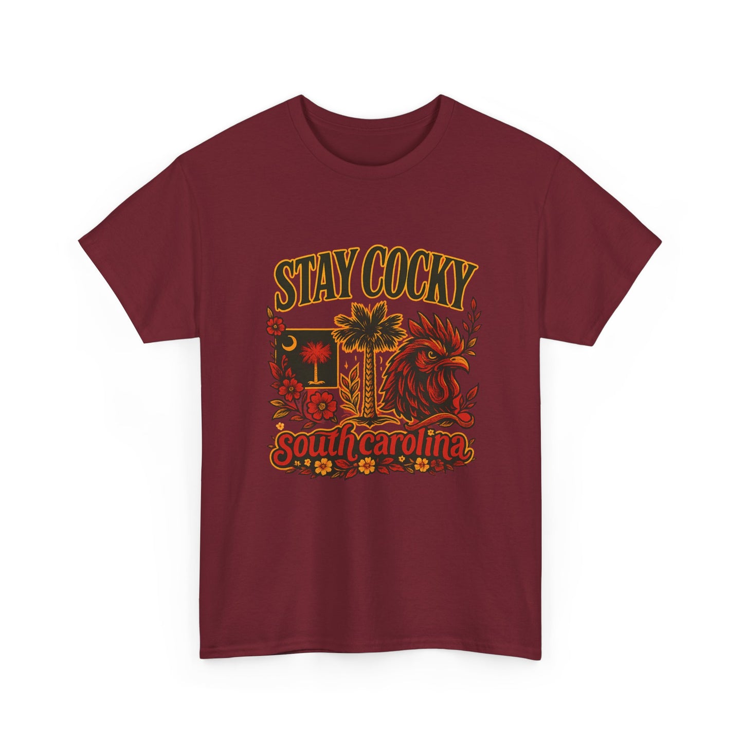 Stay Cocky Unisex Heavy Cotton Tee, Casual Graphic Tee, South Carolina Pride Shirt, Fun Vacation Wear, Perfect Gift for Gamecocks Fans
