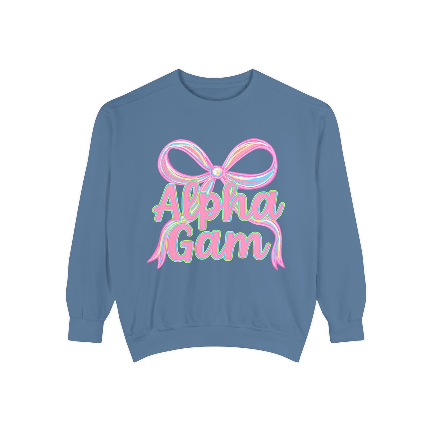 AlphaGam Unisex Garment-Dyed Sweatshirt, Sorority Sweatshirt, Cozy Gift, Casual Outfit, College Apparel, Sorority Merchandise