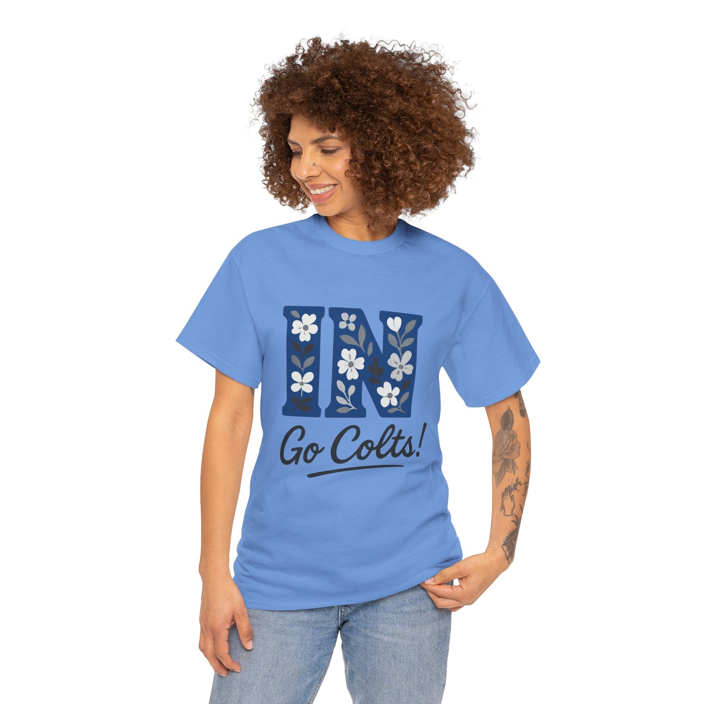 Floral Colts Tee | Unisex Heavy Cotton Tee for Sports Fans, Indiana Pride