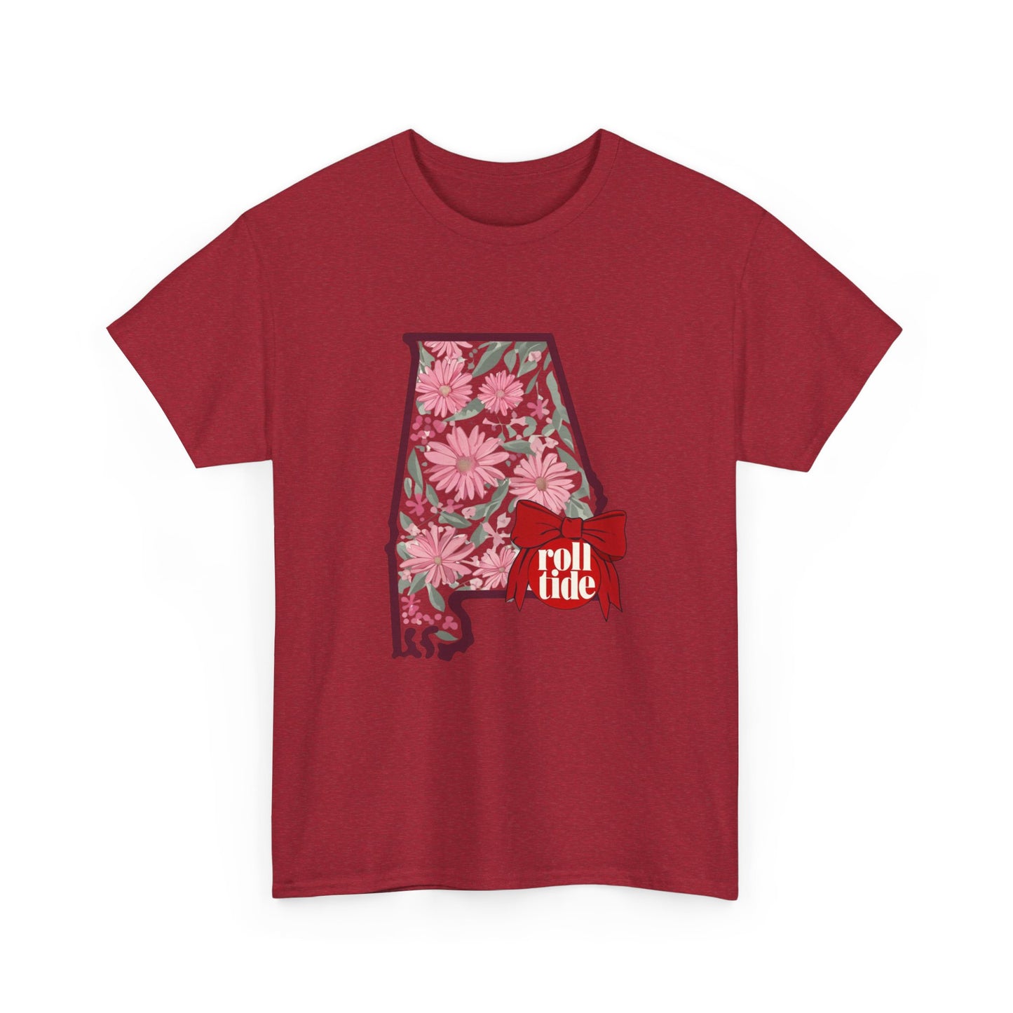 Floral Alabama Tee - Roll Tide Unisex Heavy Cotton T-Shirt, Casual Wear, Game Day Outfit, College Apparel, Southern Pride