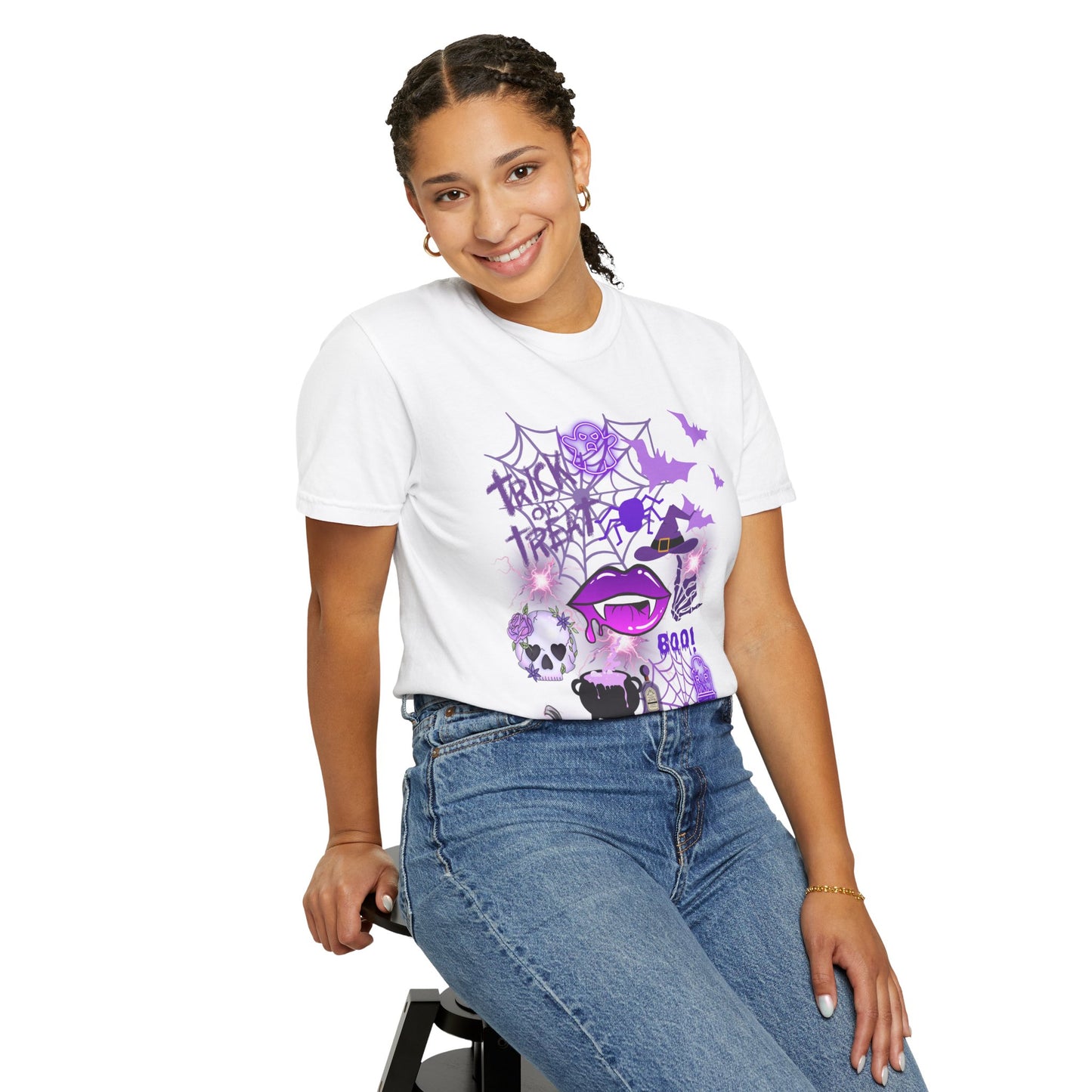 Spooky Purple Vibes Halloween Graphic T-Shirt, Fun Unisex Tee for Spooky Season, Trick or Treat, Boo! Shirt, Halloween Party Wear, Gift Idea