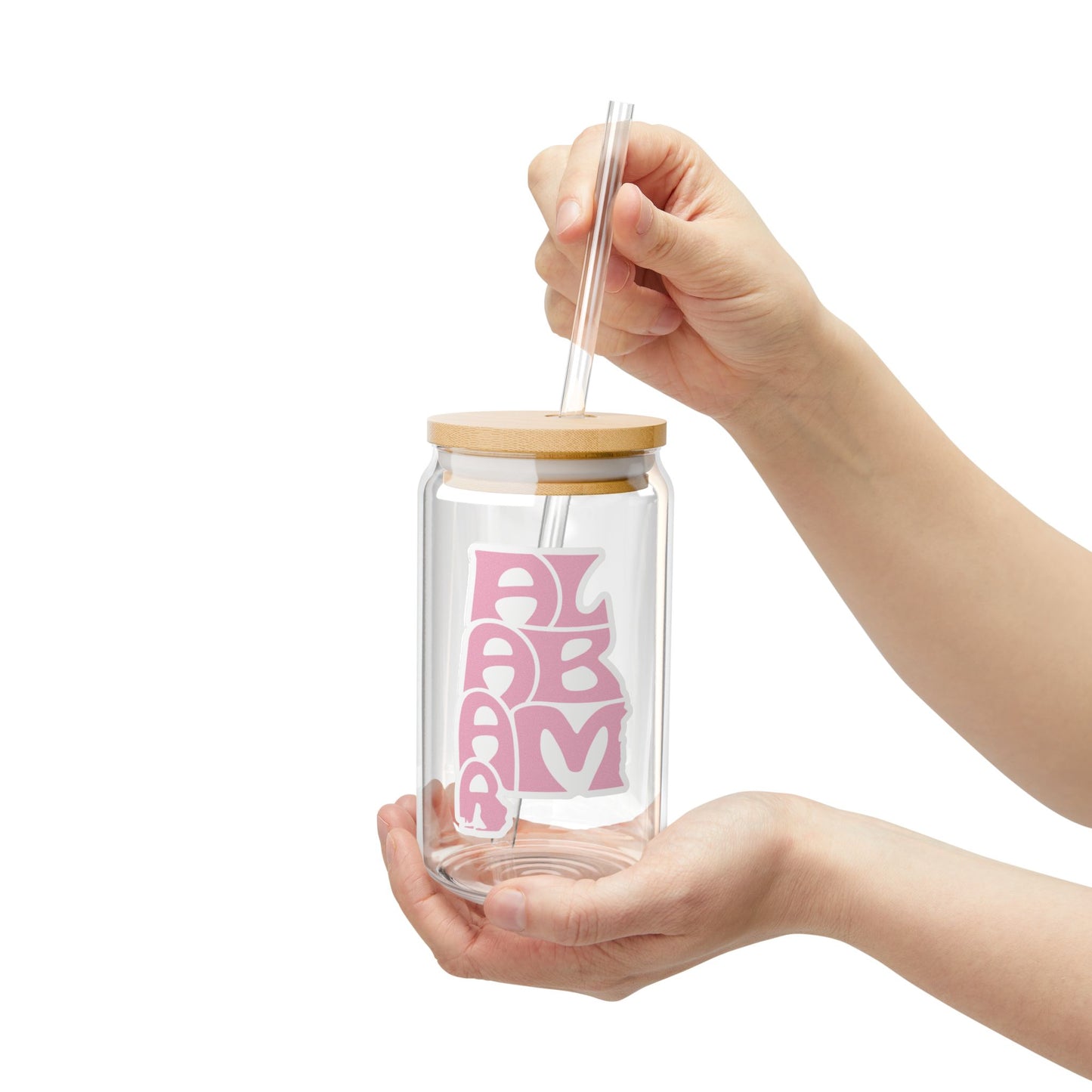 Alabama Stylish Glass Sipper with Bamboo Lid - Perfect for Smoothies, Juice, and Drinks, Eco-Friendly, Unique Gift, Home Decor, Outdoor Activities