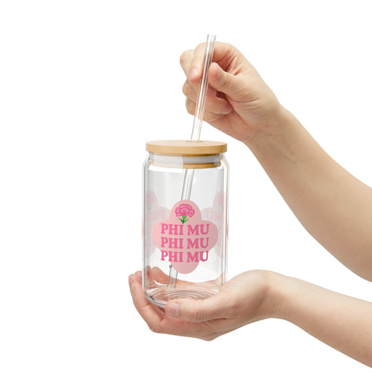 Phi Mu 16oz Sipper Glass | Eco-Friendly Drinkware | Perfect for Sorority Events, Graduations, Gifts, Everyday Use