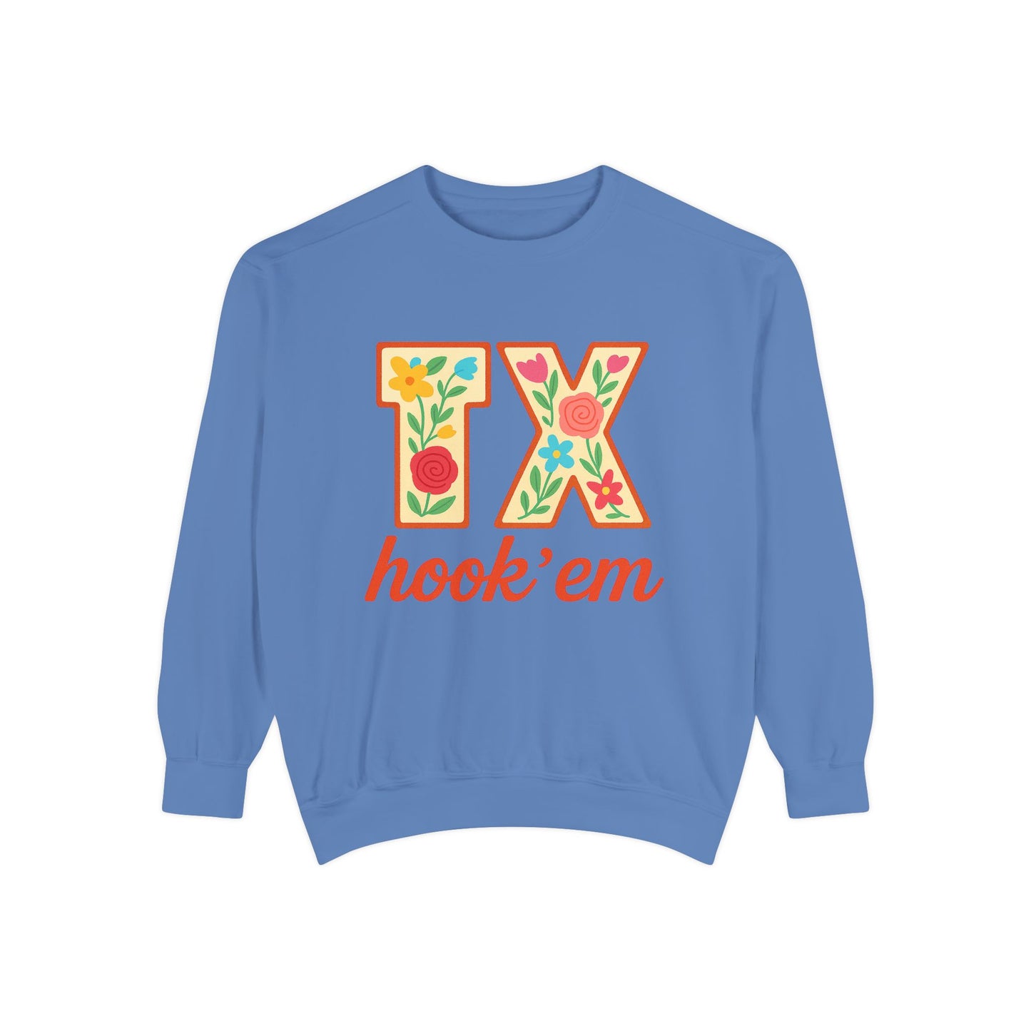 Texas Floral Sweatshirt, Unisex Garment-Dyed Sweatshirt, Cozy Casual Wear, Perfect for Game Day, Floral TX Hook 'Em Design, Stylish [...]