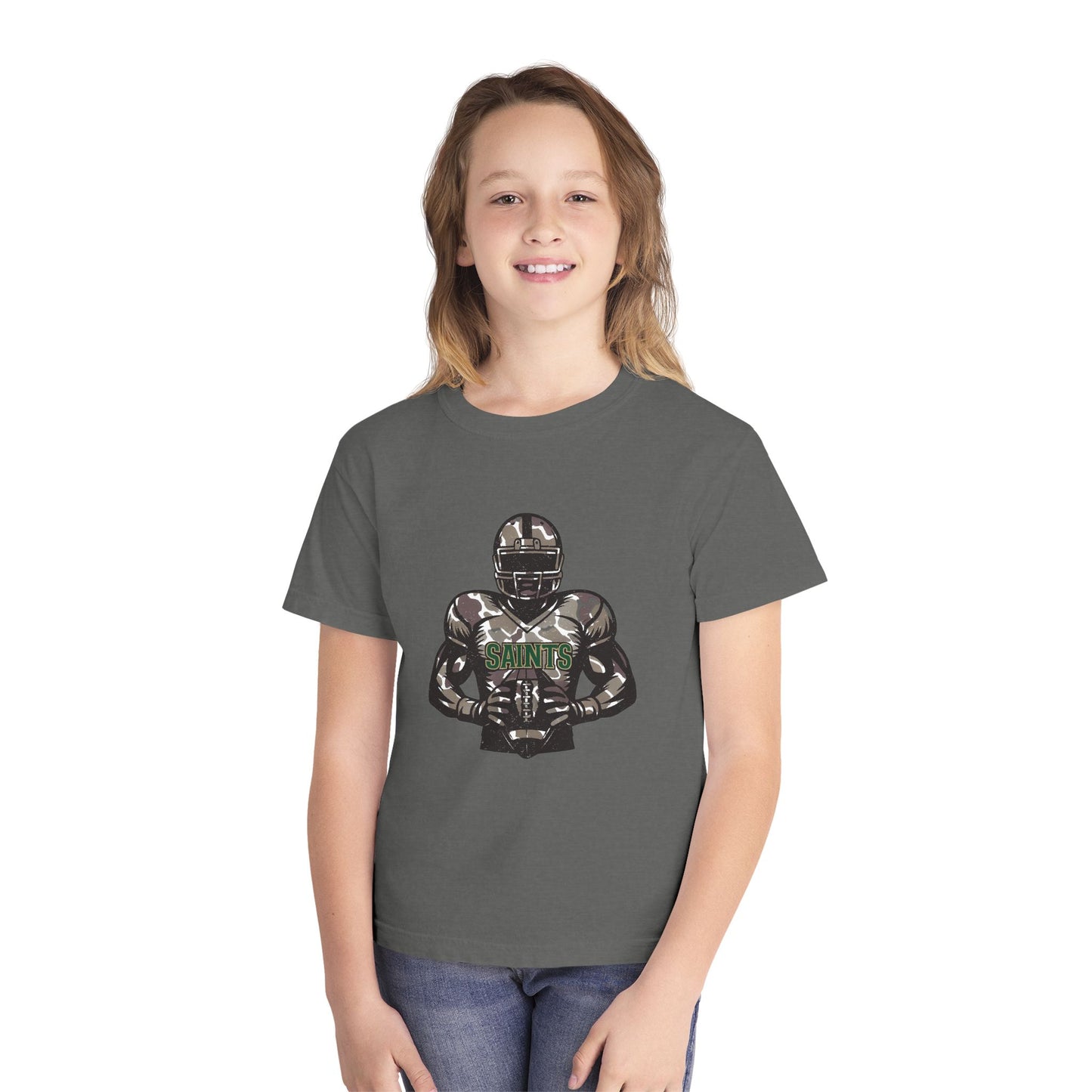 Youth Football Tee - Camouflage Print, Casual Sportswear, Game Day Apparel