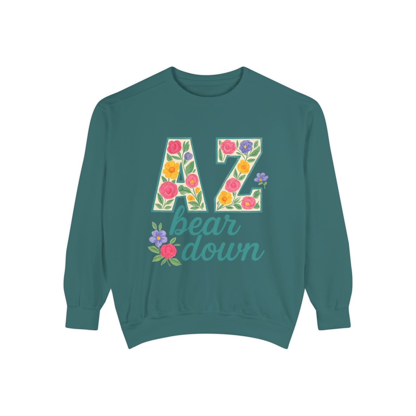Arizona Floral Sweatshirt, Cozy Unisex Sweatshirt, Trendy Fall Layer, Gift for Him/Her, Sports Spirit Apparel, Bear Down AZ