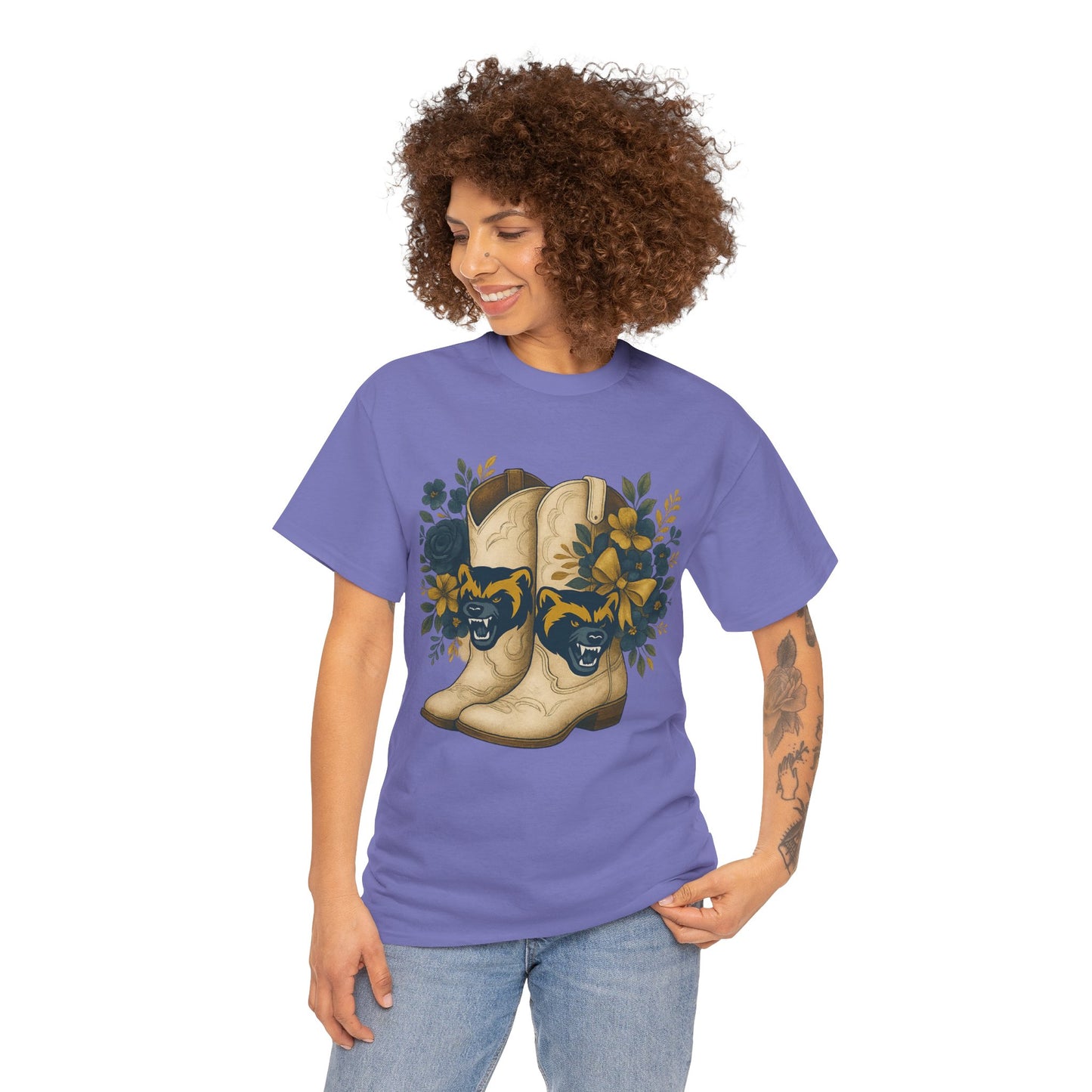 Graphic Tee - Michigan Wolverines Maize and Blue Country Chic Floral Cowboy Boots Vintage Style Shirt